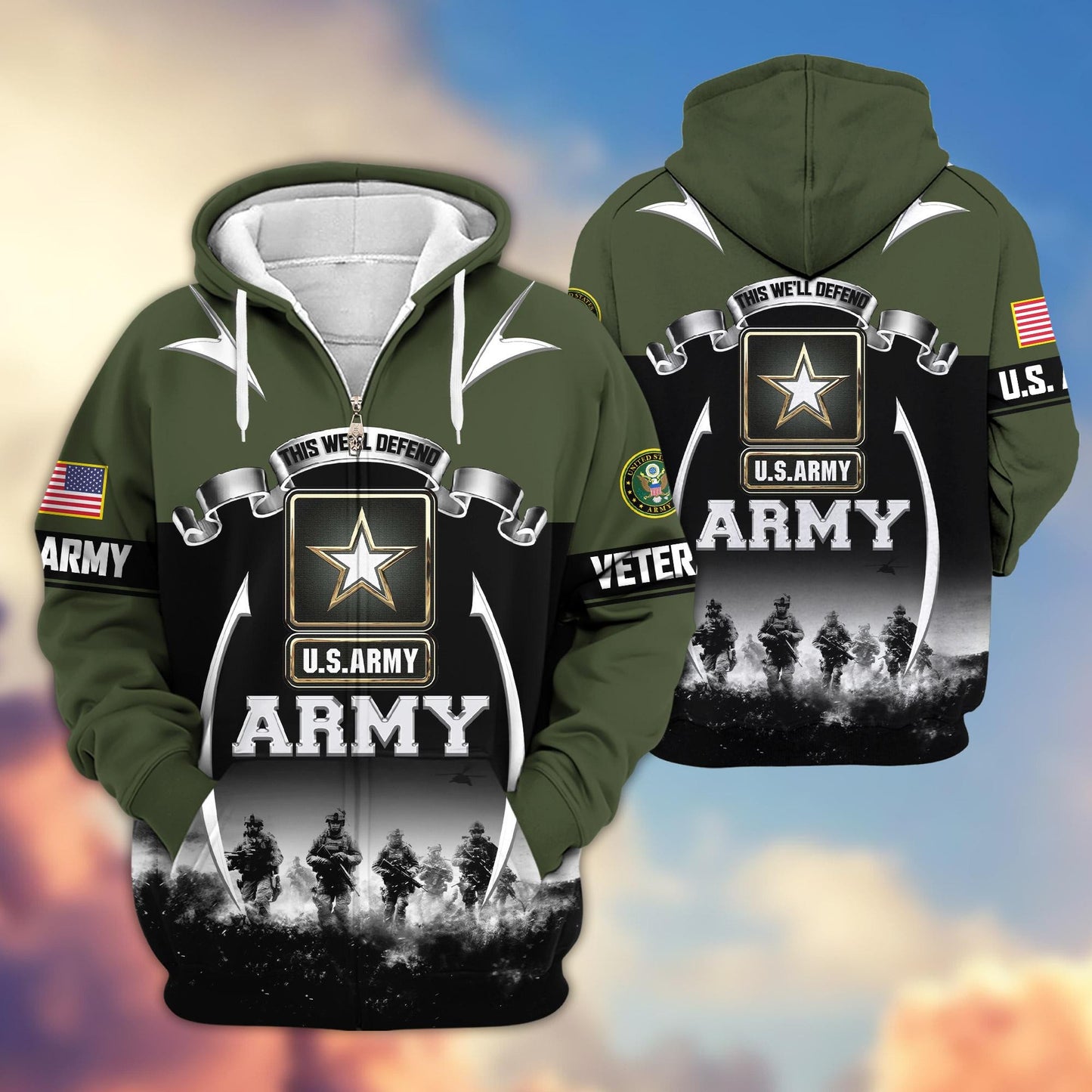 Premium US Veterans Zip Hoodie HD150821, Gifts For US Veterans, Gifts On Father's Day, Veterans Day., easychoo.com