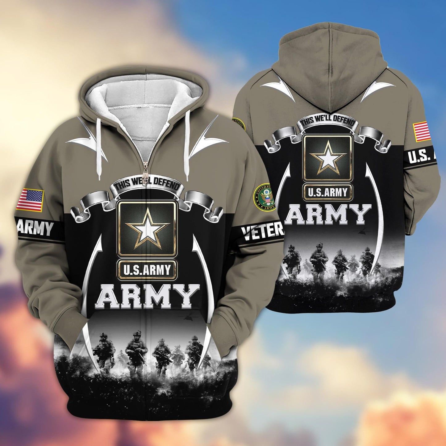 Premium US Veterans Zip Hoodie HD150821, Gifts For US Veterans, Gifts On Father's Day, Veterans Day., easychoo.com