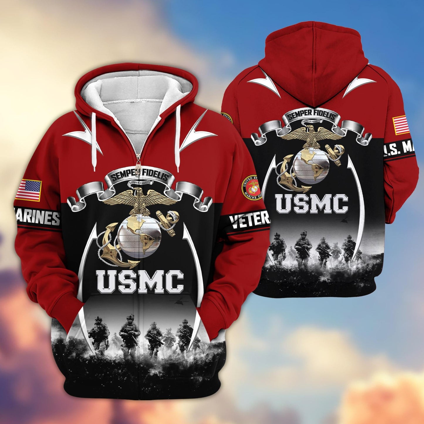 Premium US Veterans Zip Hoodie HD150821, Gifts For US Veterans, Gifts On Father's Day, Veterans Day., easychoo.com