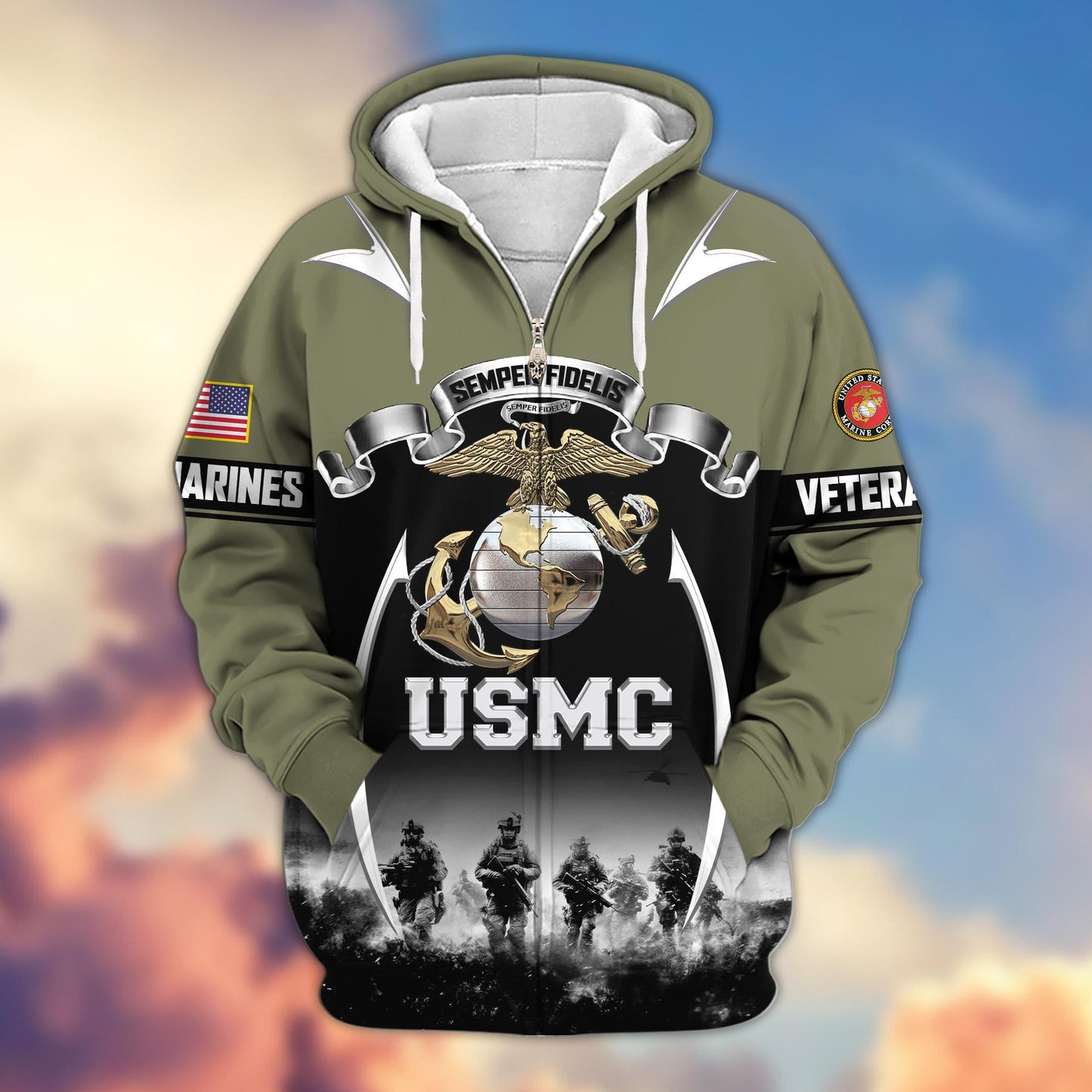 Premium US Veterans Zip Hoodie HD150821, Gifts For US Veterans, Gifts On Father's Day, Veterans Day., easychoo.com