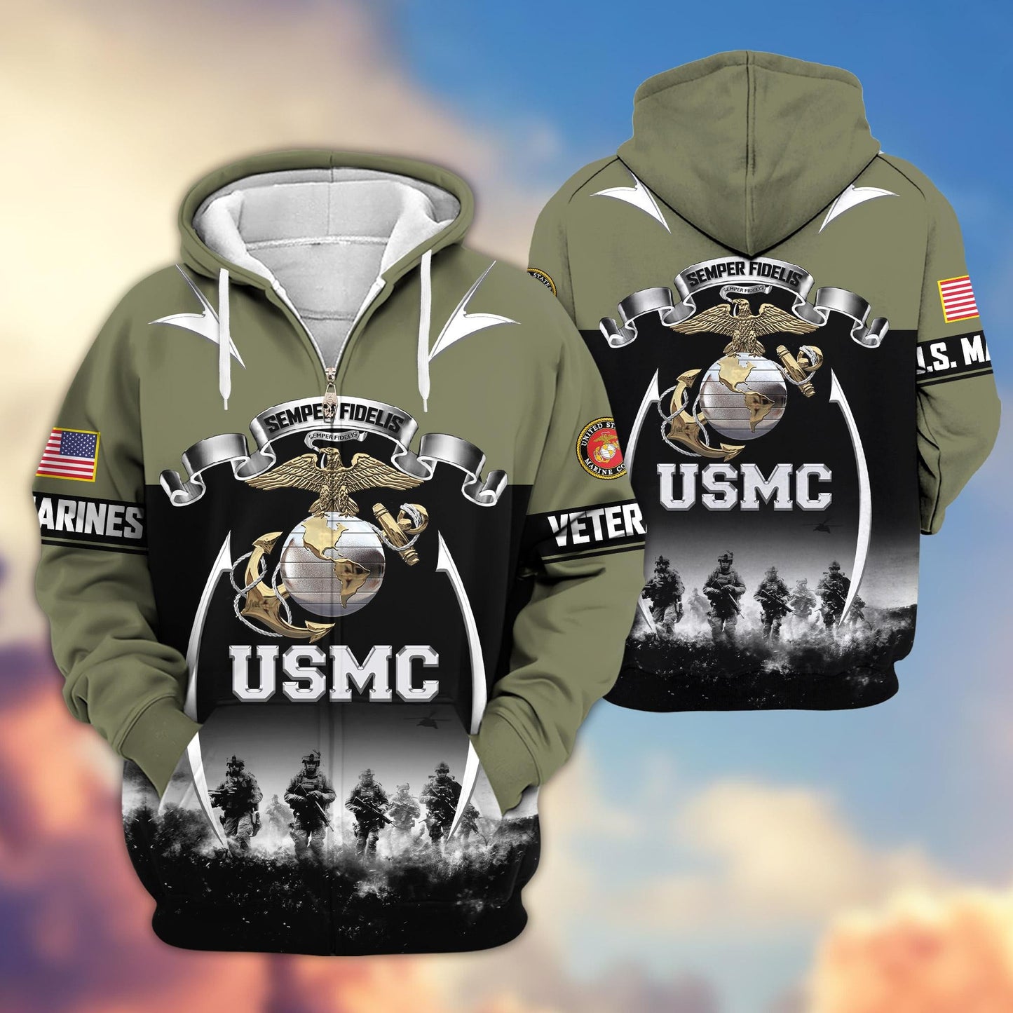 Premium US Veterans Zip Hoodie HD150821, Gifts For US Veterans, Gifts On Father's Day, Veterans Day., easychoo.com