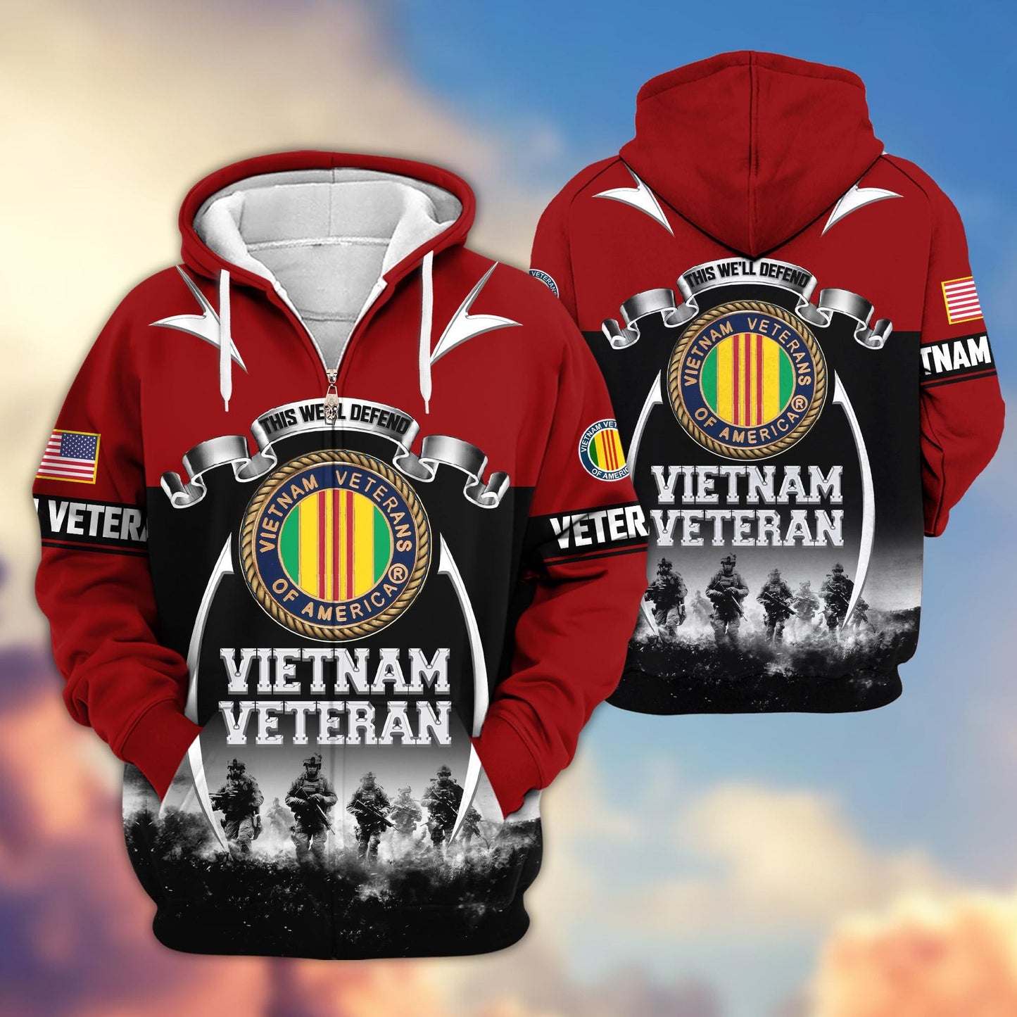 Premium US Veterans Zip Hoodie HD150821, Gifts For US Veterans, Gifts On Father's Day, Veterans Day., easychoo.com