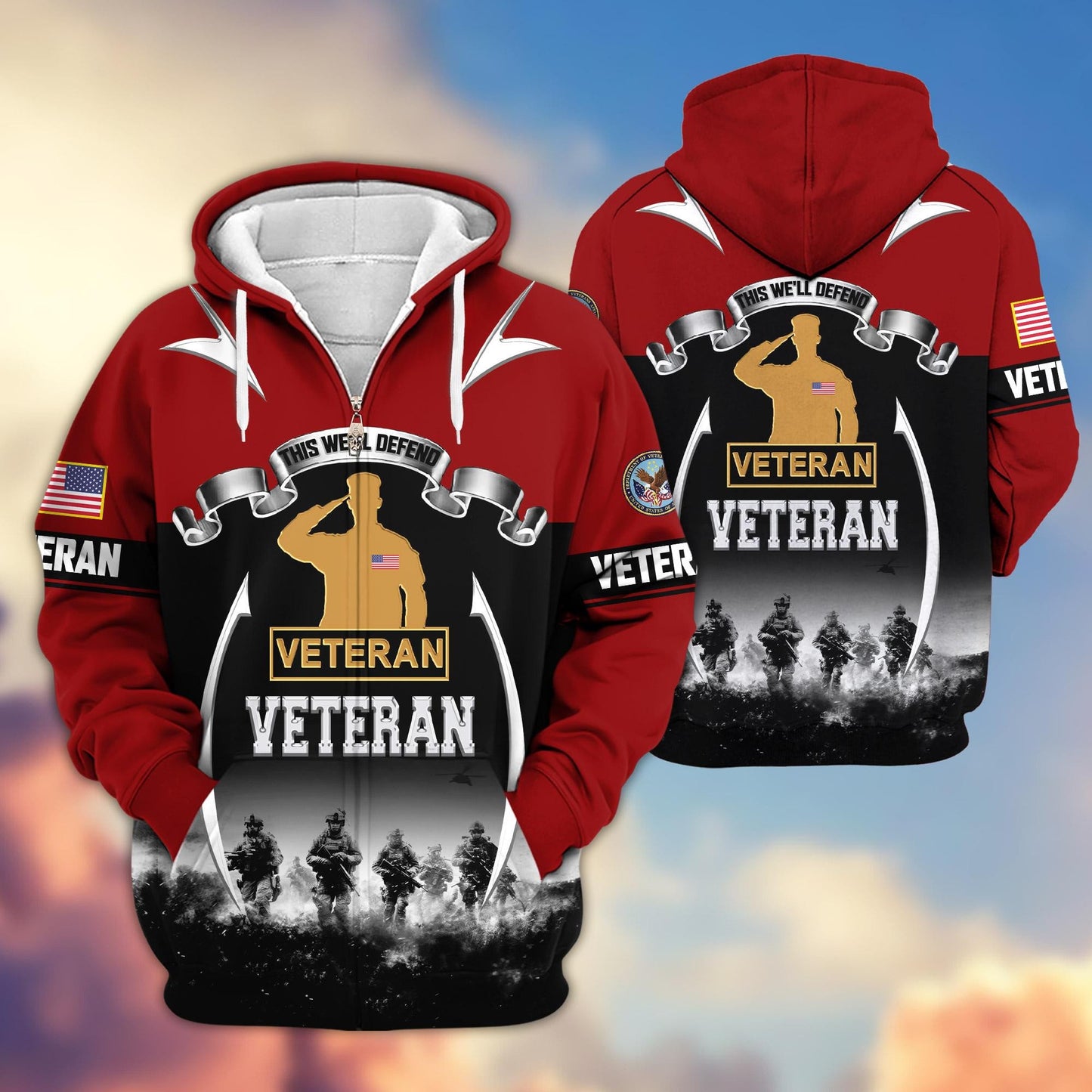 Premium US Veterans Zip Hoodie HD150821, Gifts For US Veterans, Gifts On Father's Day, Veterans Day., easychoo.com