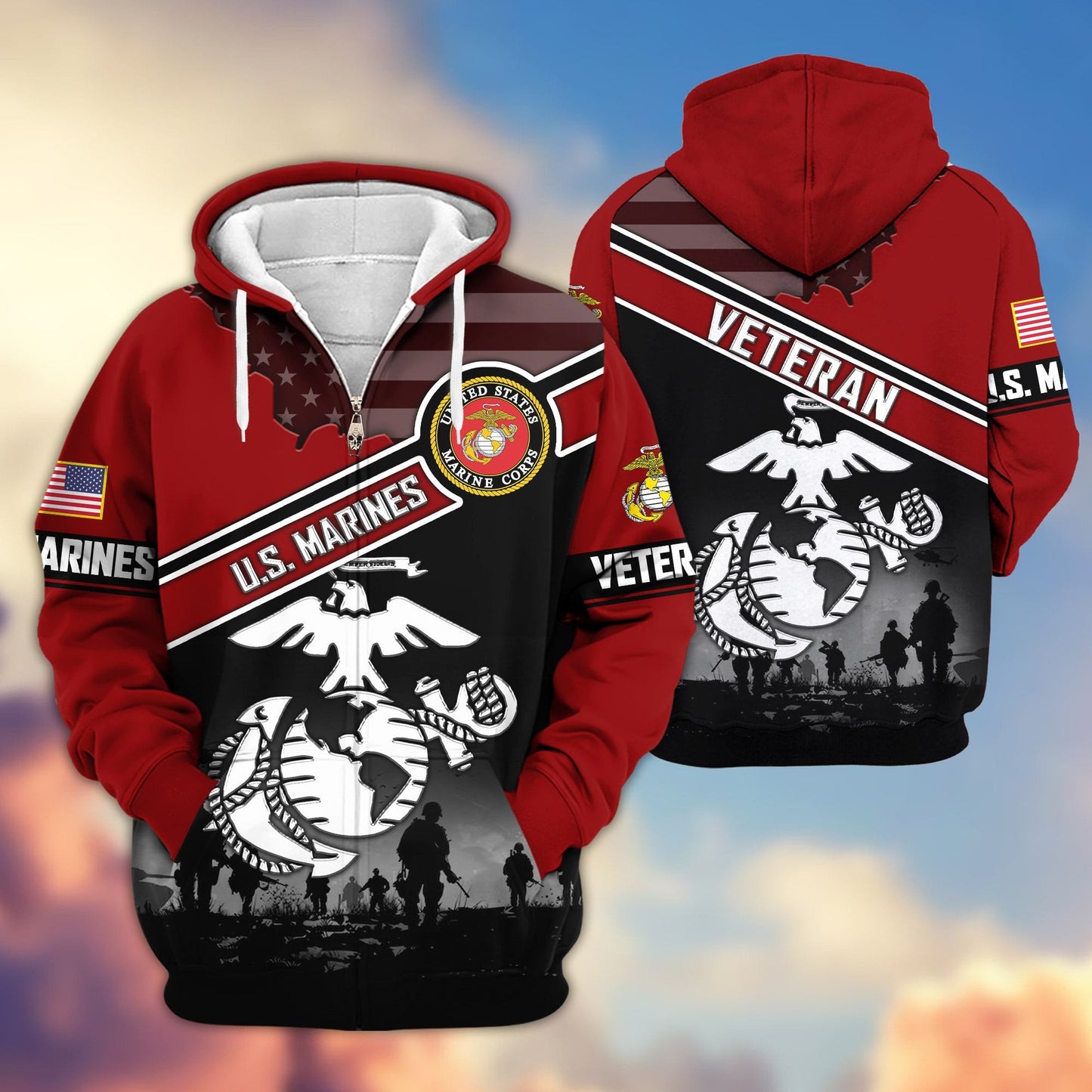 Premium US Veterans Zip Hoodie HD040921, Gifts For US Veterans, Gifts On Father's Day, Veterans Day., easychoo.com