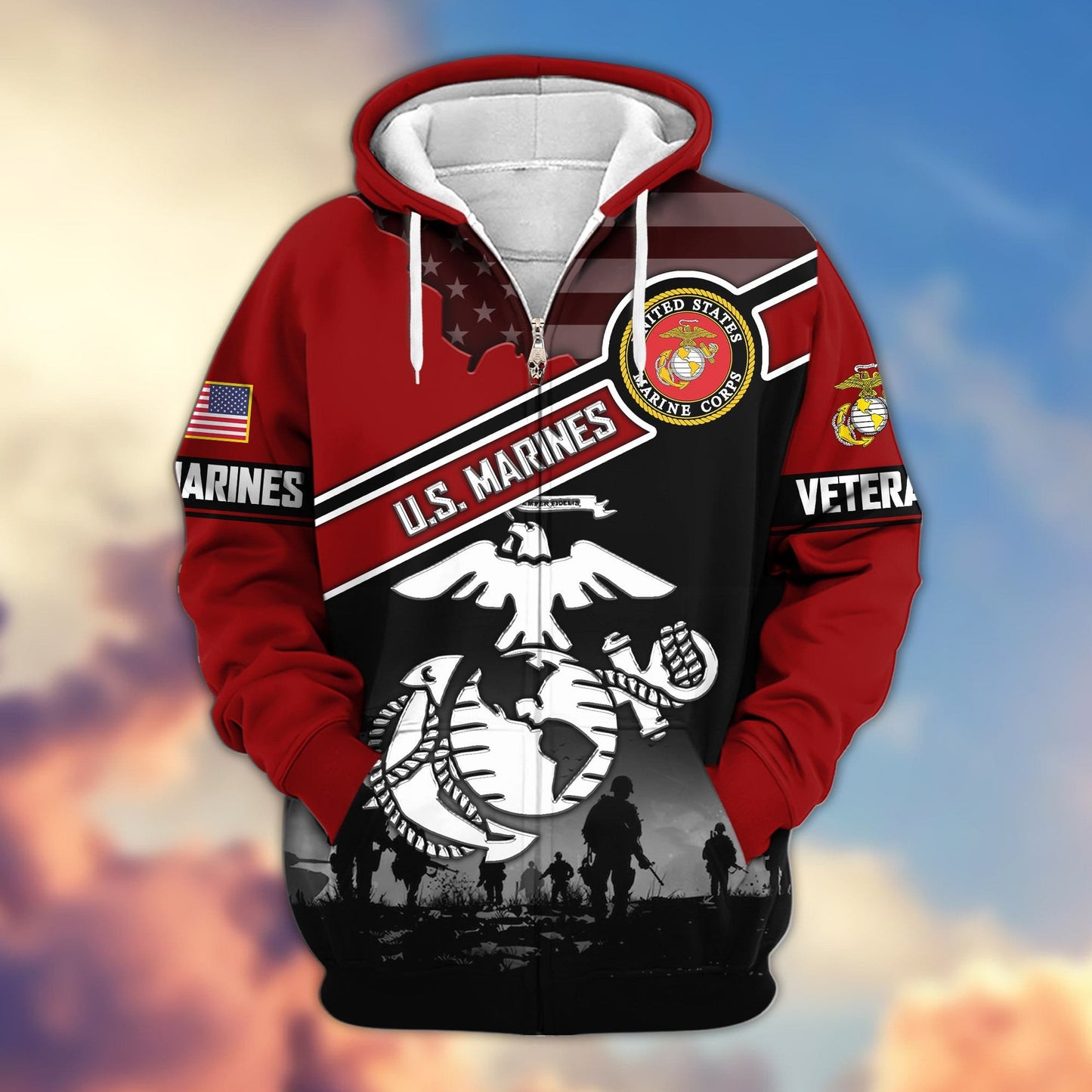 Premium US Veterans Zip Hoodie HD040921, Gifts For US Veterans, Gifts On Father's Day, Veterans Day., easychoo.com