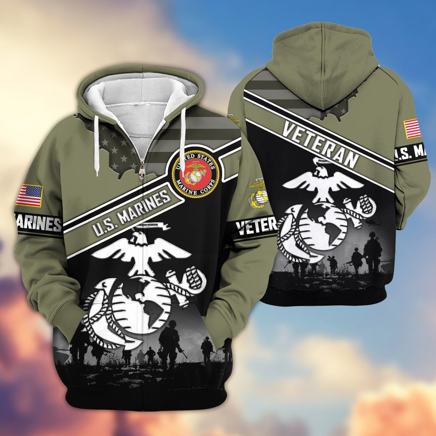 Premium US Veterans Zip Hoodie HD040921, Gifts For US Veterans, Gifts On Father's Day, Veterans Day., easychoo.com
