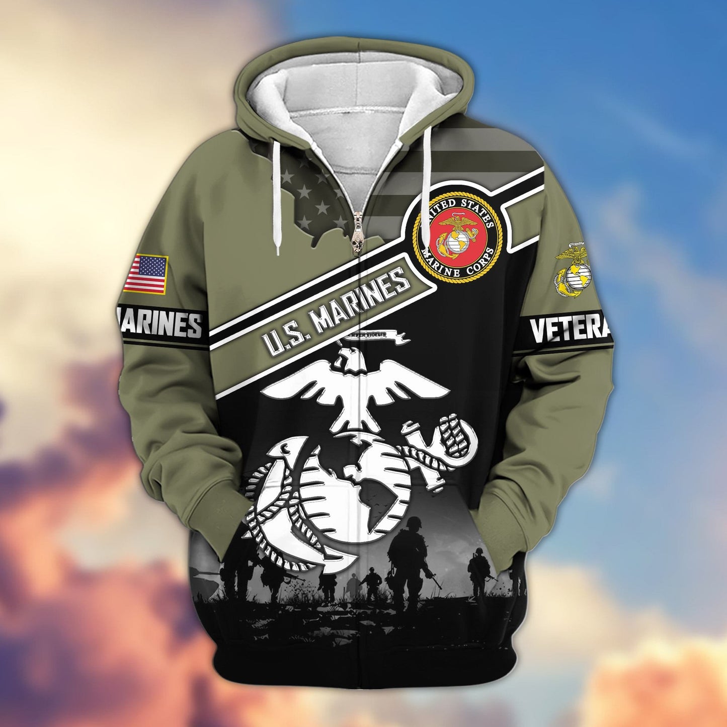 Premium US Veterans Zip Hoodie HD040921, Gifts For US Veterans, Gifts On Father's Day, Veterans Day., easychoo.com