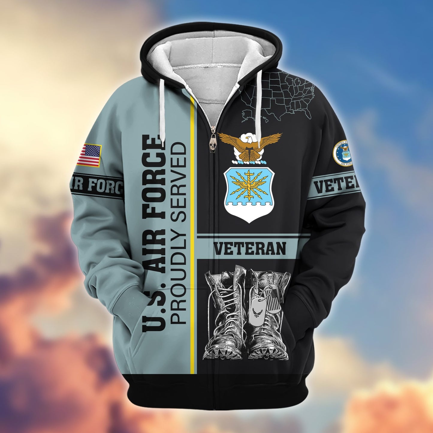 Premium US Veterans Zip Hoodie HF100911, Gifts For US Veterans, Gifts On Father's Day, Veterans Day., easychoo.com