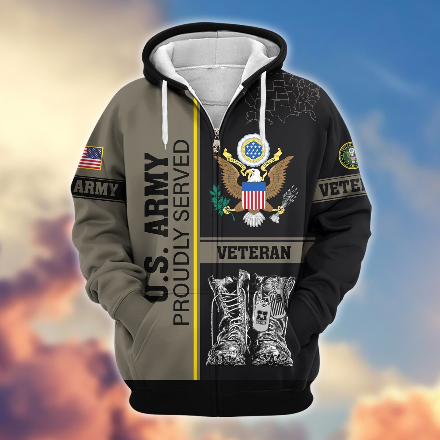 Premium US Veterans Zip Hoodie HF100911, Gifts For US Veterans, Gifts On Father's Day, Veterans Day., easychoo.com