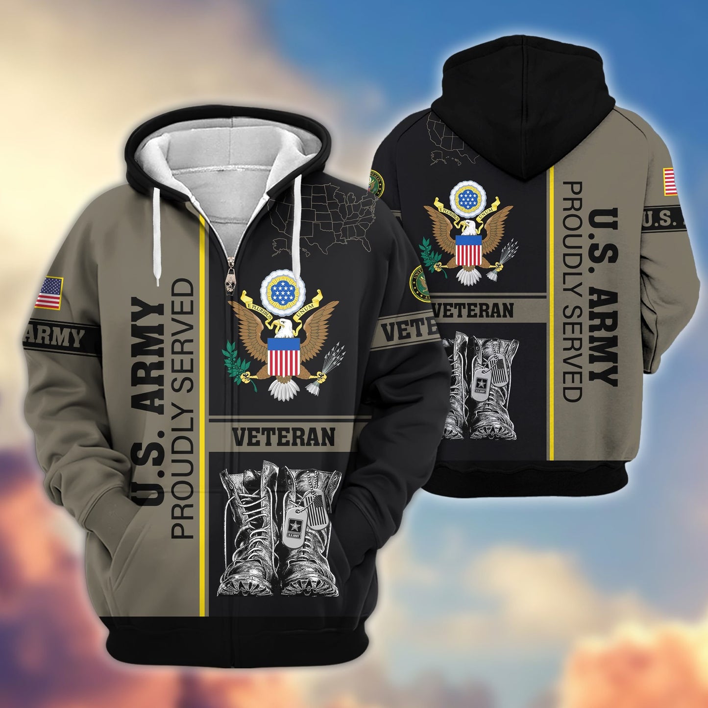Premium US Veterans Zip Hoodie HF100911, Gifts For US Veterans, Gifts On Father's Day, Veterans Day., easychoo.com
