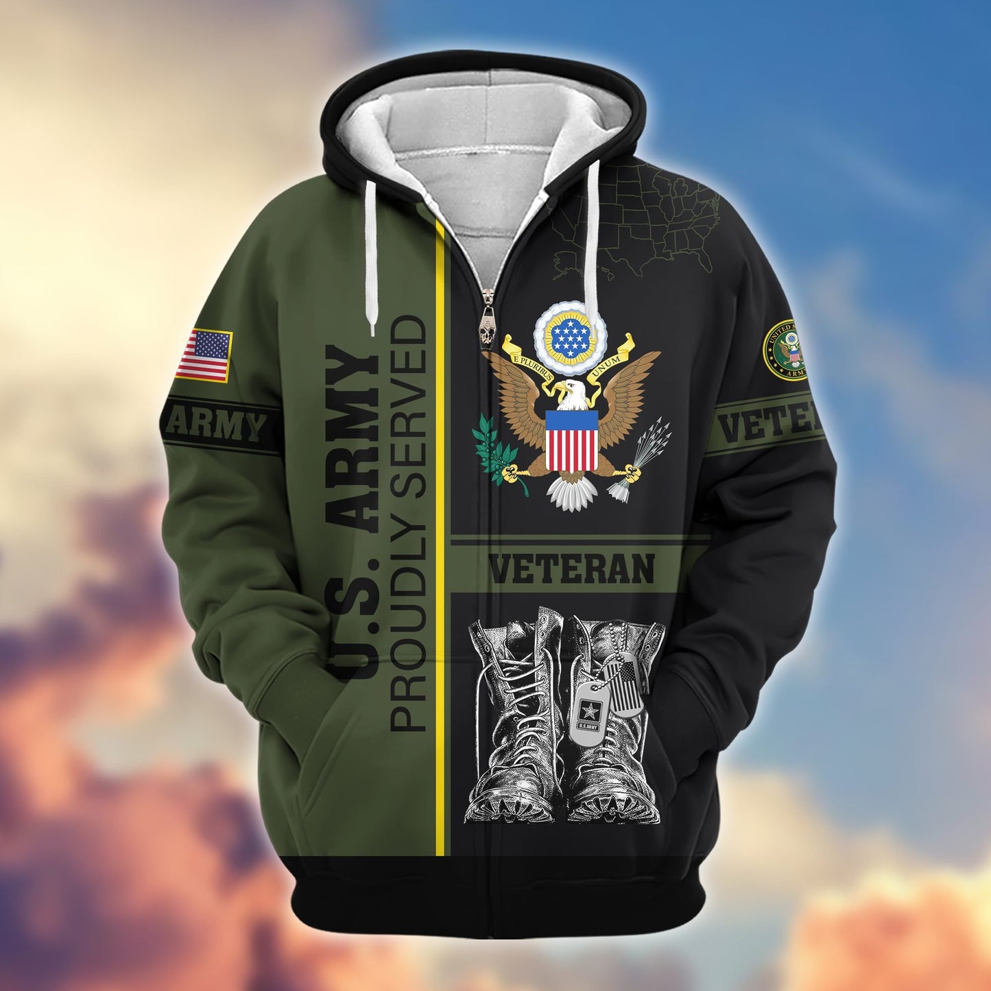 Premium US Veterans Zip Hoodie HF100911, Gifts For US Veterans, Gifts On Father's Day, Veterans Day., easychoo.com