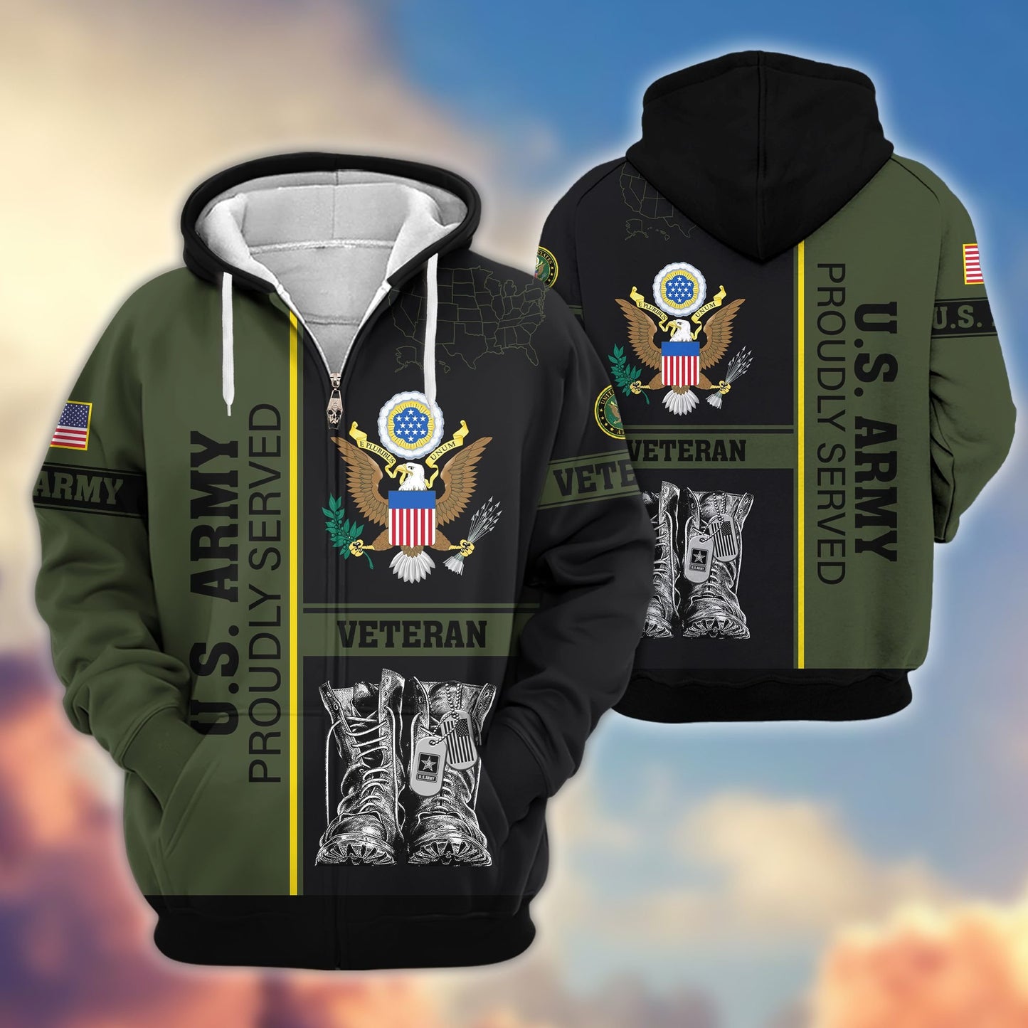 Premium US Veterans Zip Hoodie HF100911, Gifts For US Veterans, Gifts On Father's Day, Veterans Day., easychoo.com