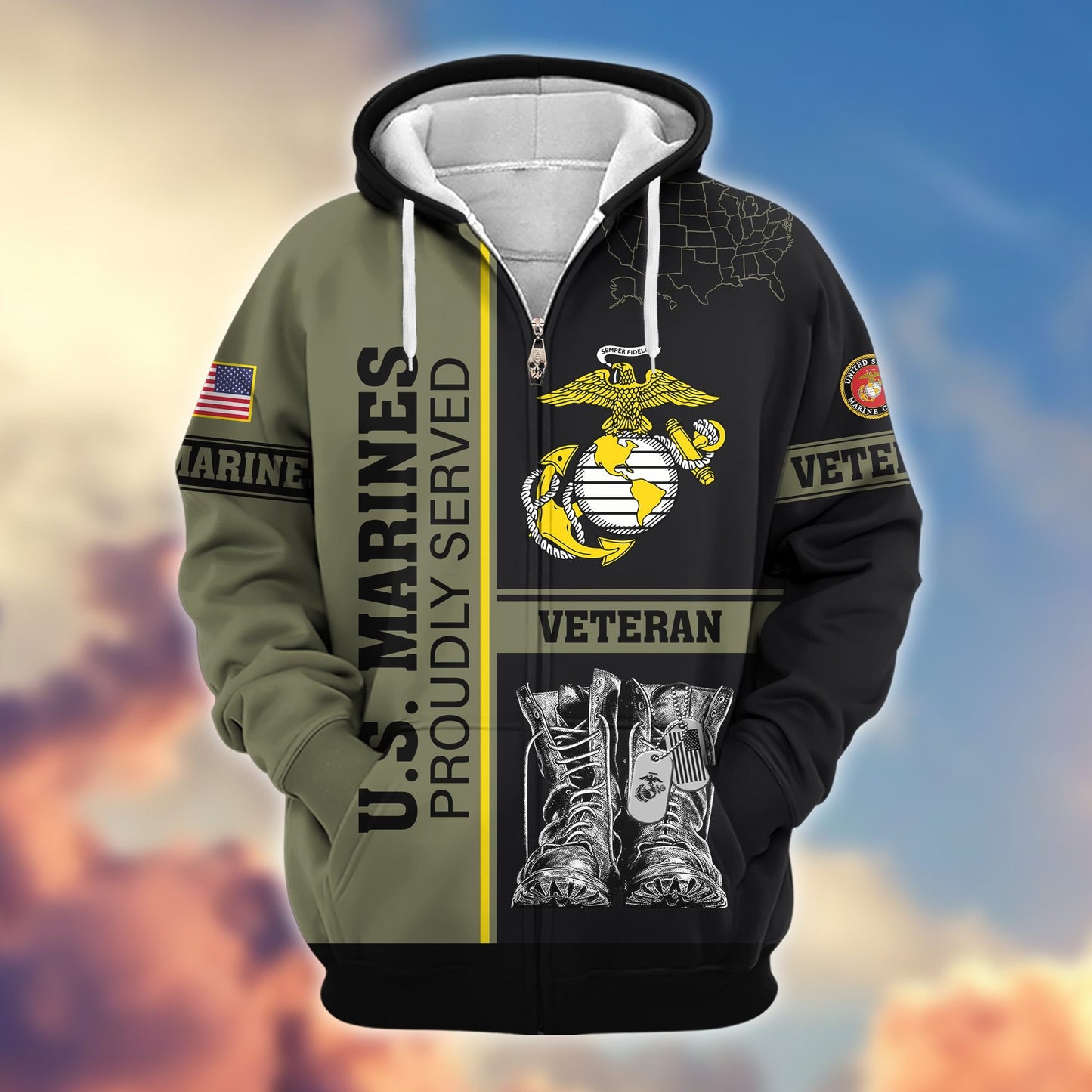 Premium US Veterans Zip Hoodie HF100911, Gifts For US Veterans, Gifts On Father's Day, Veterans Day., easychoo.com
