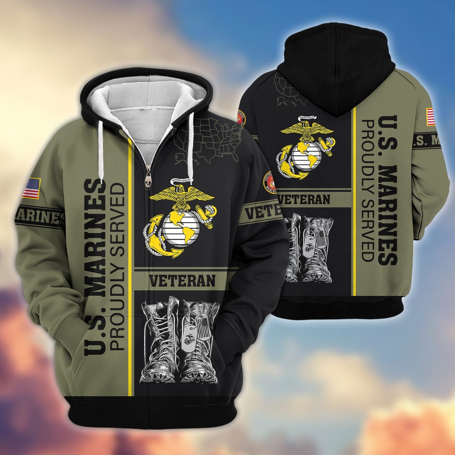 Premium US Veterans Zip Hoodie HF100911, Gifts For US Veterans, Gifts On Father's Day, Veterans Day., easychoo.com