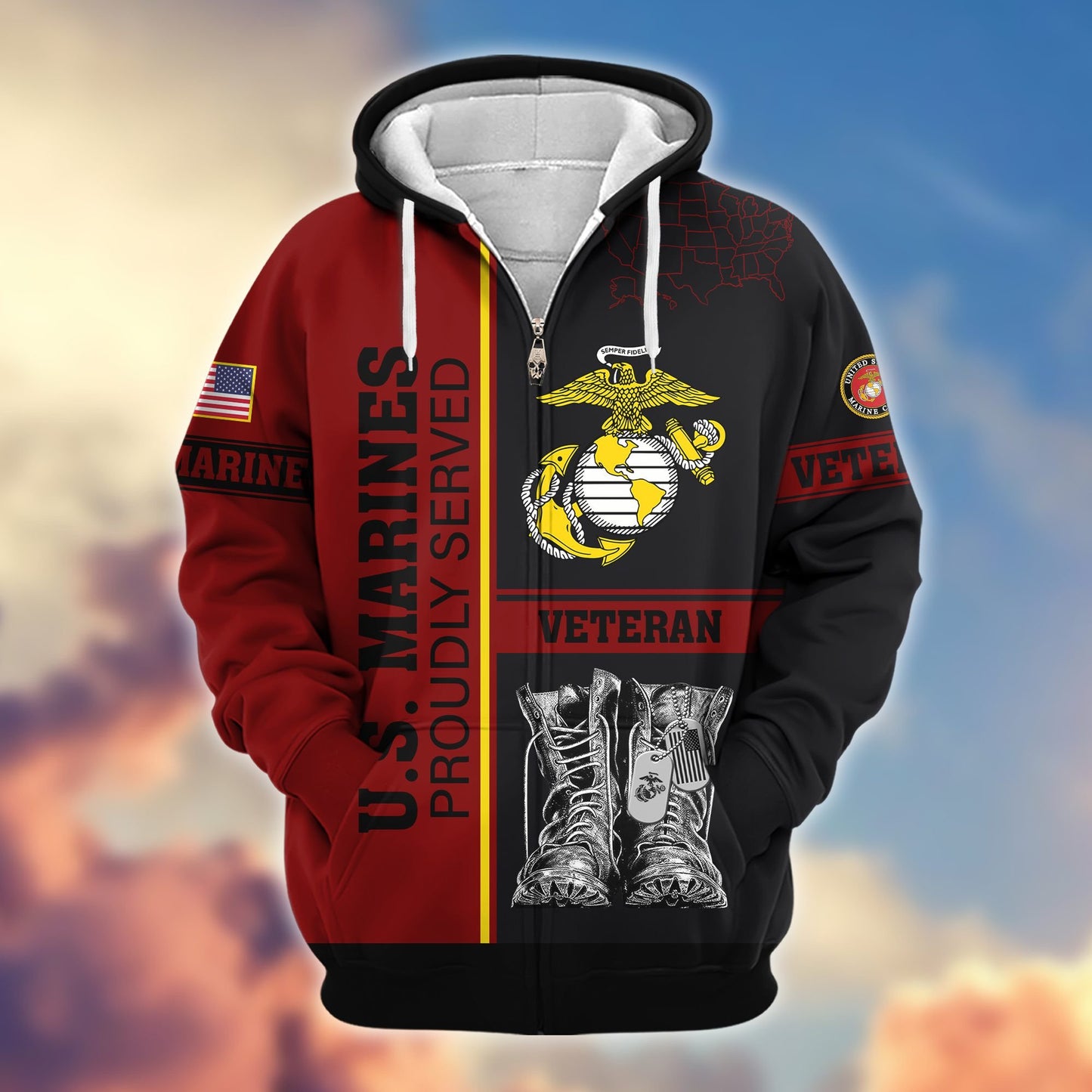 Premium US Veterans Zip Hoodie HF100911, Gifts For US Veterans, Gifts On Father's Day, Veterans Day., easychoo.com