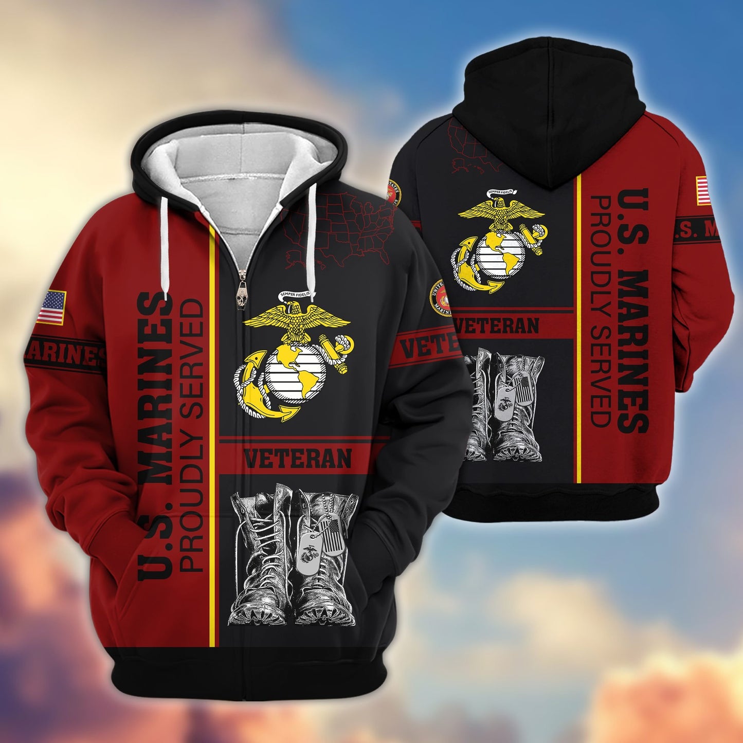 Premium US Veterans Zip Hoodie HF100911, Gifts For US Veterans, Gifts On Father's Day, Veterans Day., easychoo.com