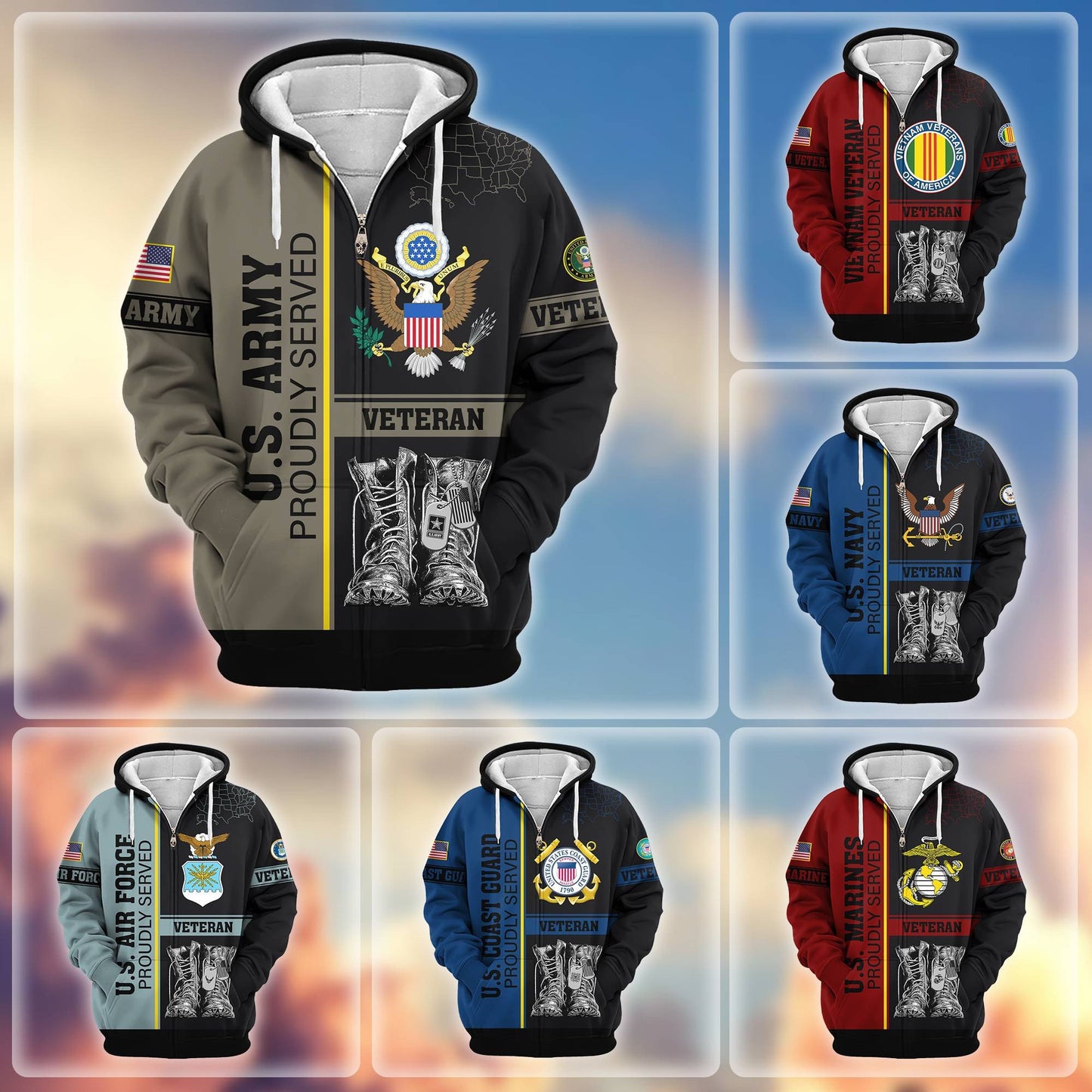 Premium US Veterans Zip Hoodie HF100911, Gifts For US Veterans, Gifts On Father's Day, Veterans Day., easychoo.com