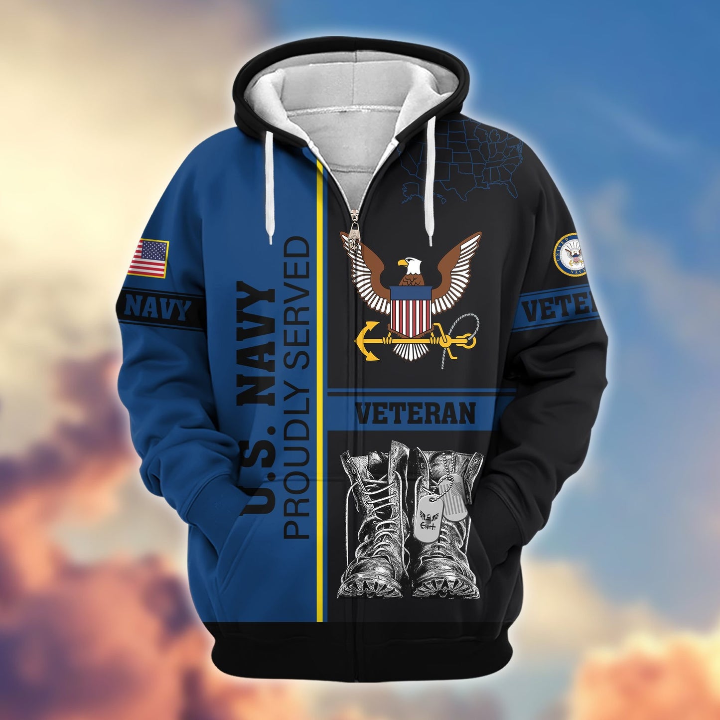 Premium US Veterans Zip Hoodie HF100911, Gifts For US Veterans, Gifts On Father's Day, Veterans Day., easychoo.com