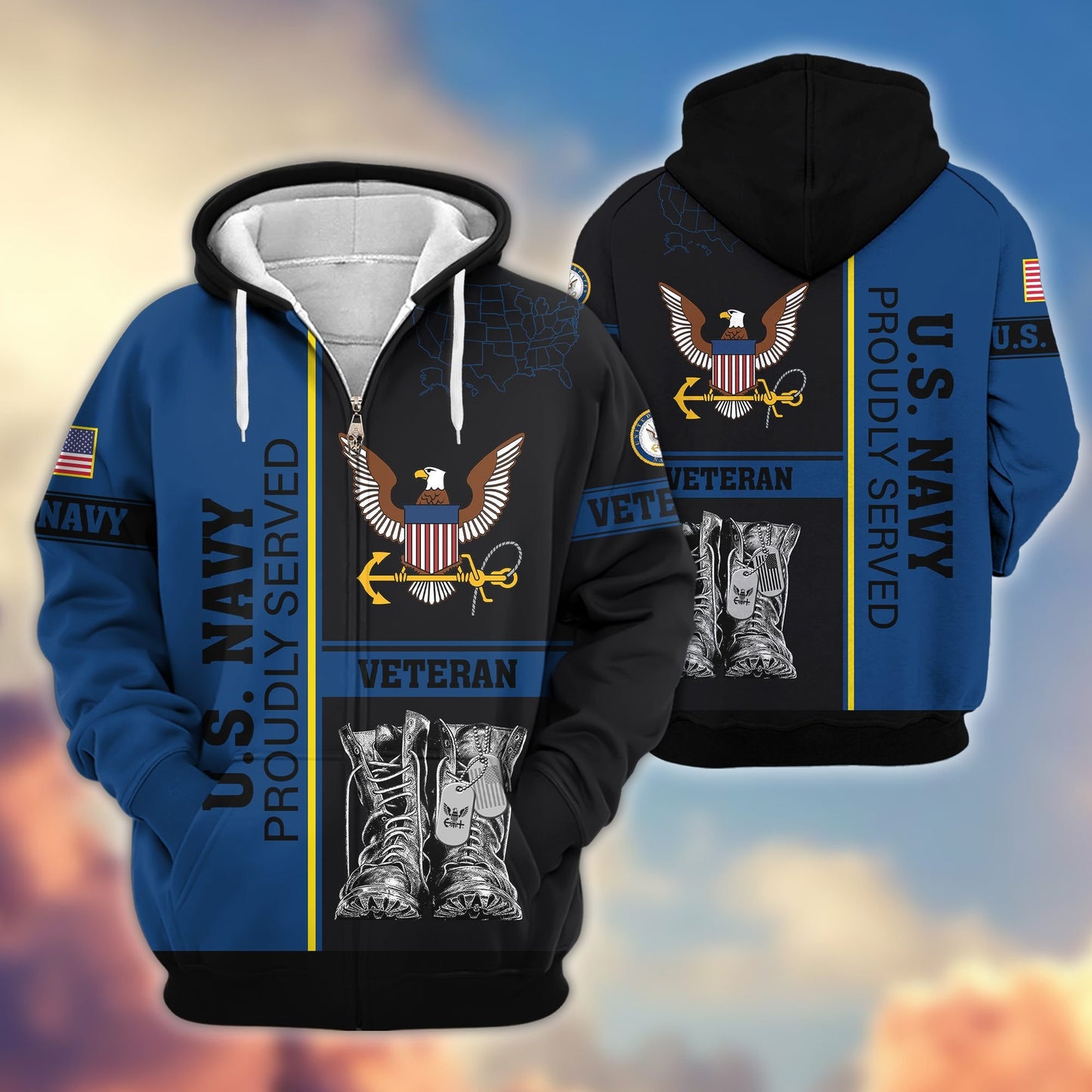 Premium US Veterans Zip Hoodie HF100911, Gifts For US Veterans, Gifts On Father's Day, Veterans Day., easychoo.com