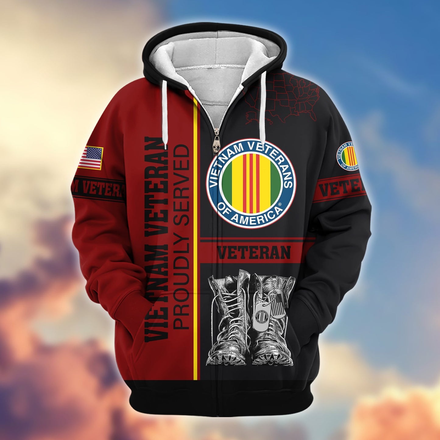 Premium US Veterans Zip Hoodie HF100911, Gifts For US Veterans, Gifts On Father's Day, Veterans Day., easychoo.com