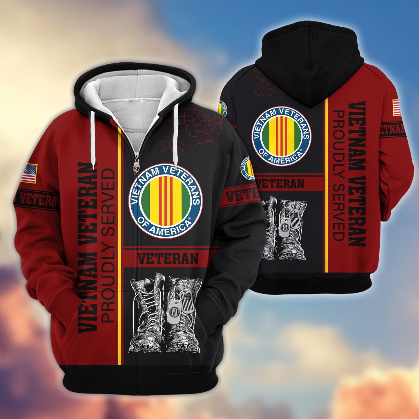 Premium US Veterans Zip Hoodie HF100911, Gifts For US Veterans, Gifts On Father's Day, Veterans Day., easychoo.com