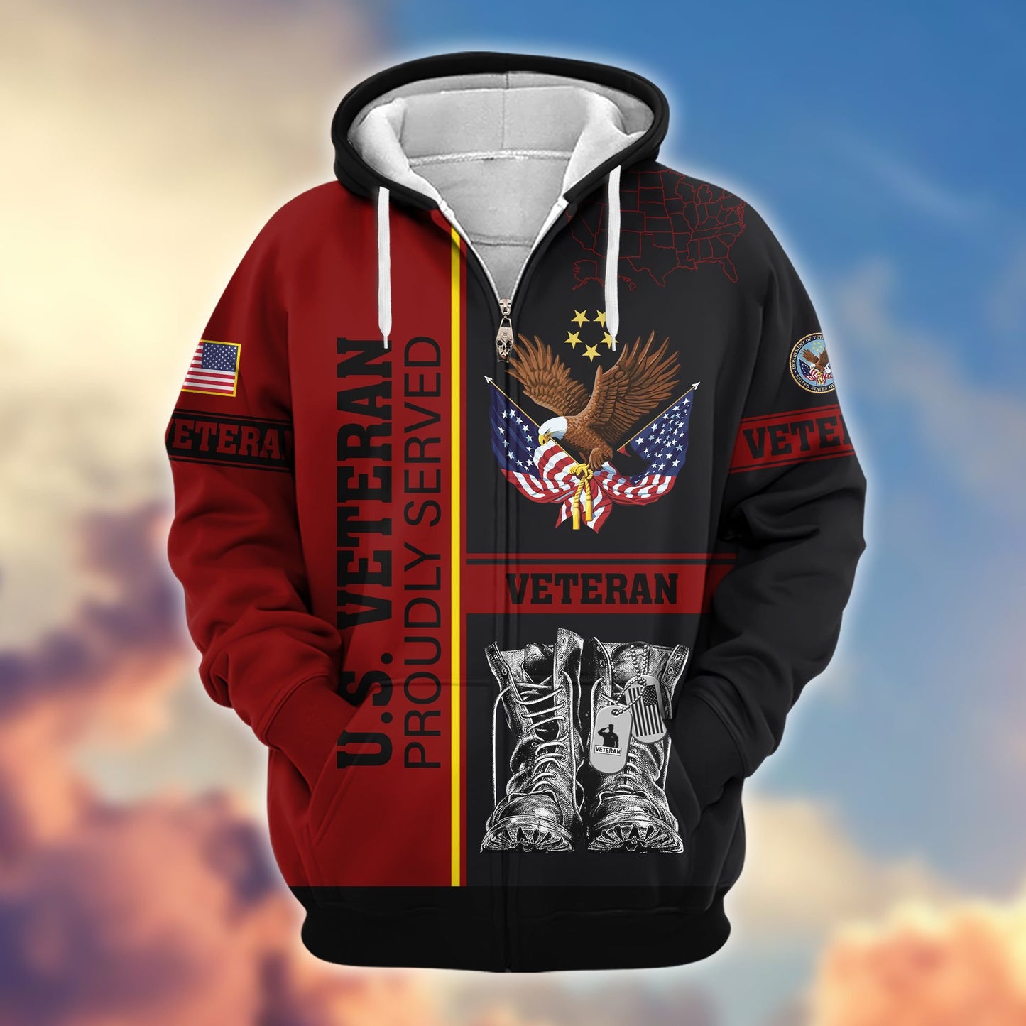 Premium US Veterans Zip Hoodie HF100911, Gifts For US Veterans, Gifts On Father's Day, Veterans Day., easychoo.com