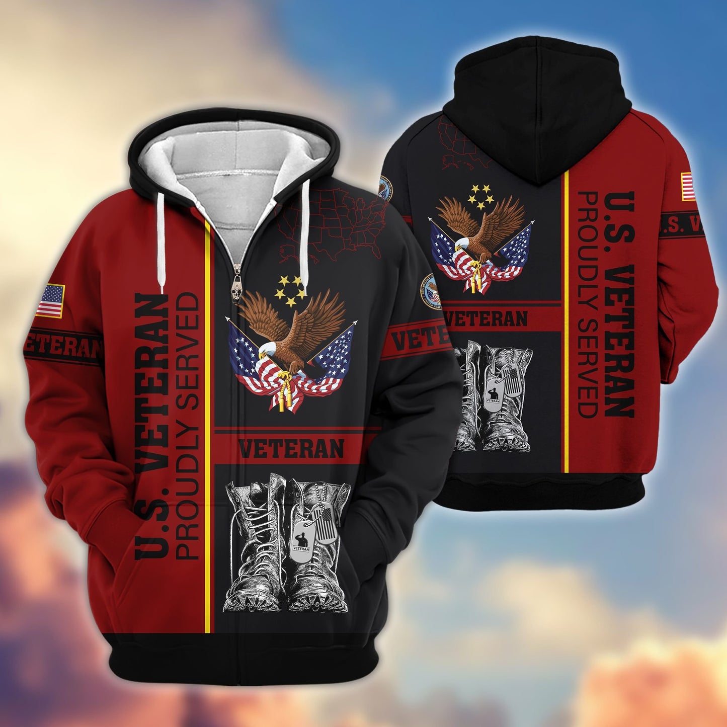 Premium US Veterans Zip Hoodie HF100911, Gifts For US Veterans, Gifts On Father's Day, Veterans Day., easychoo.com