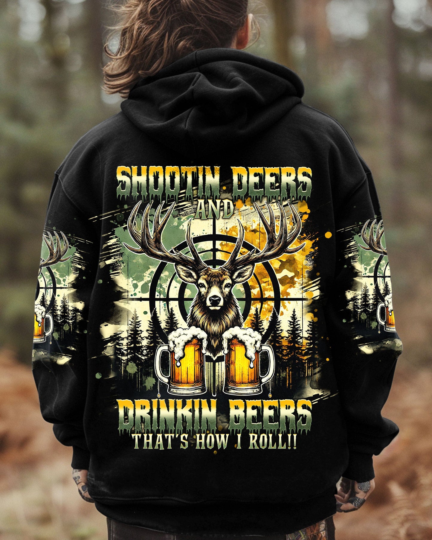 SHOOTING DEERS AND DRINKING BEERS ALL OVER PRINT - TLNT0901254