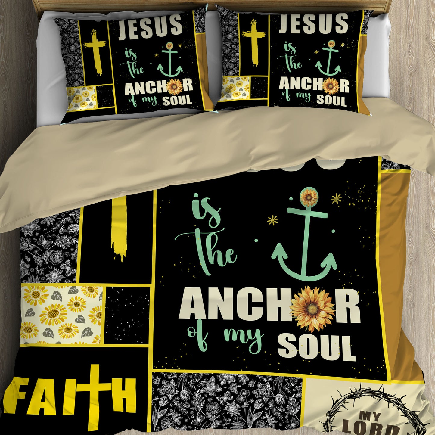 Sunflower and Cross "Anchor of My Soul" Bedding Set