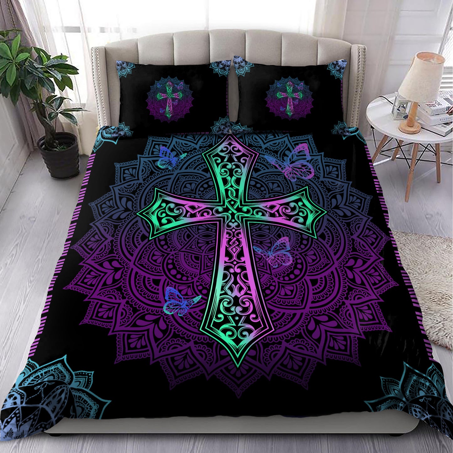 Ornate Mandala Cross Bedding Set