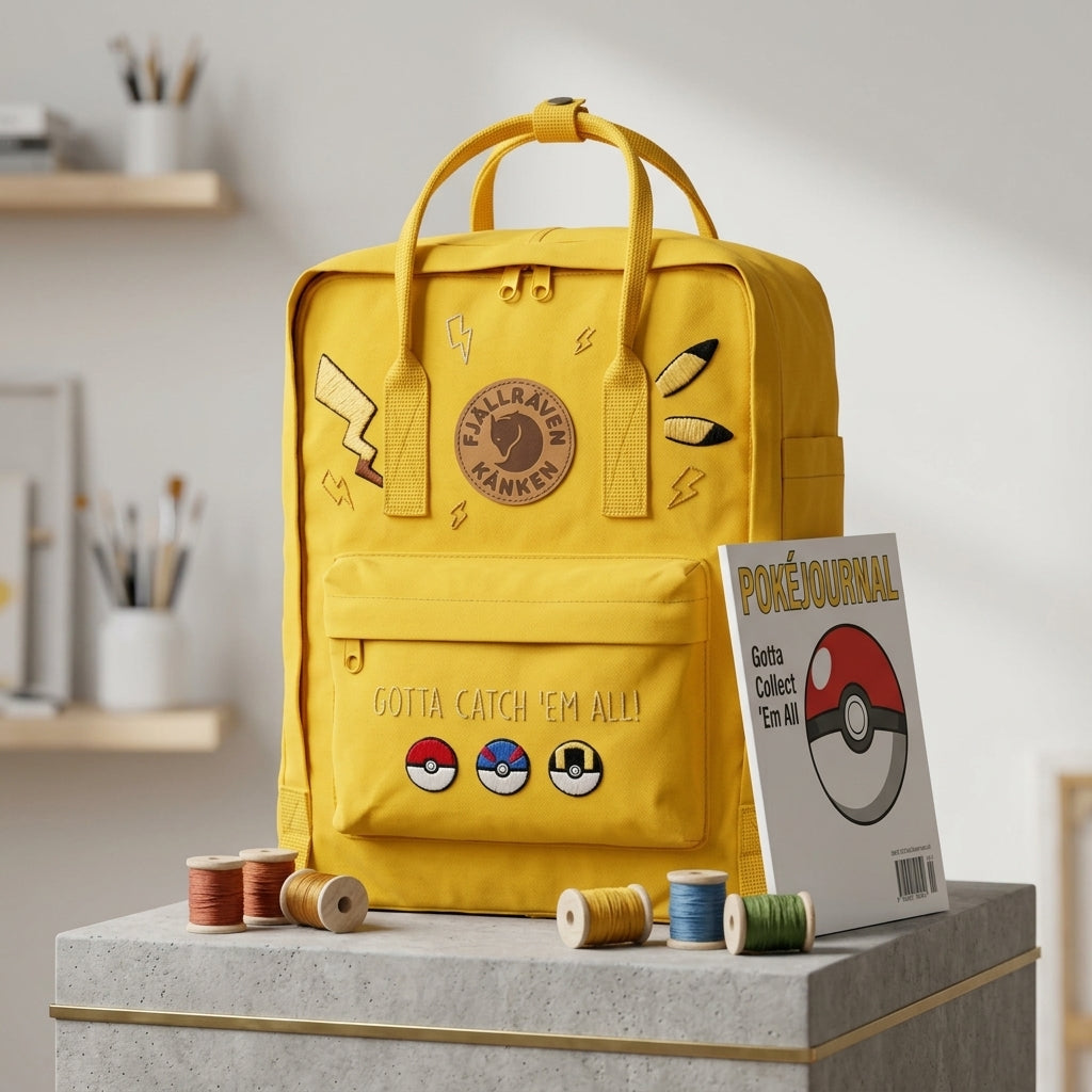Handbestickter Fjällräven-Kånken-Rucksack mit Pokémon-Motiv