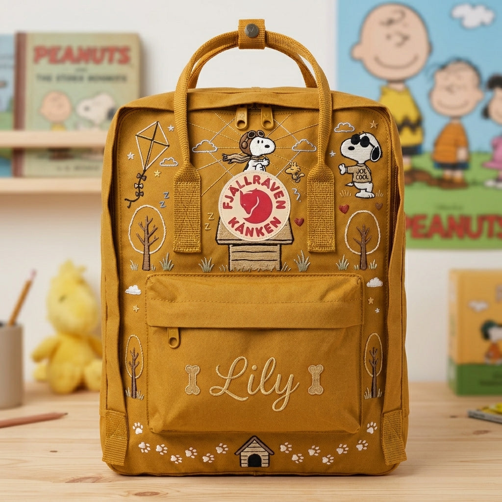 Snoopy Fjallraven Kanken Hand-Embroidered Backpack