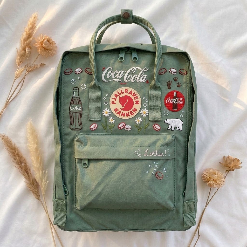 Sac à dos brodé à la main Coca-cola Fjallraven Kanken