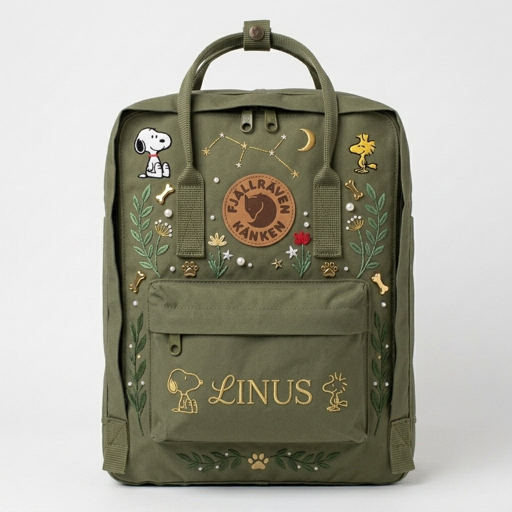 Snoopy Fjallraven Kanken Hand-Embroidered Backpack