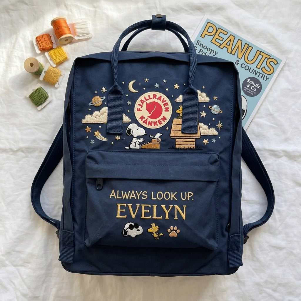 Snoopy Fjallraven Kanken Hand-Embroidered Backpack
