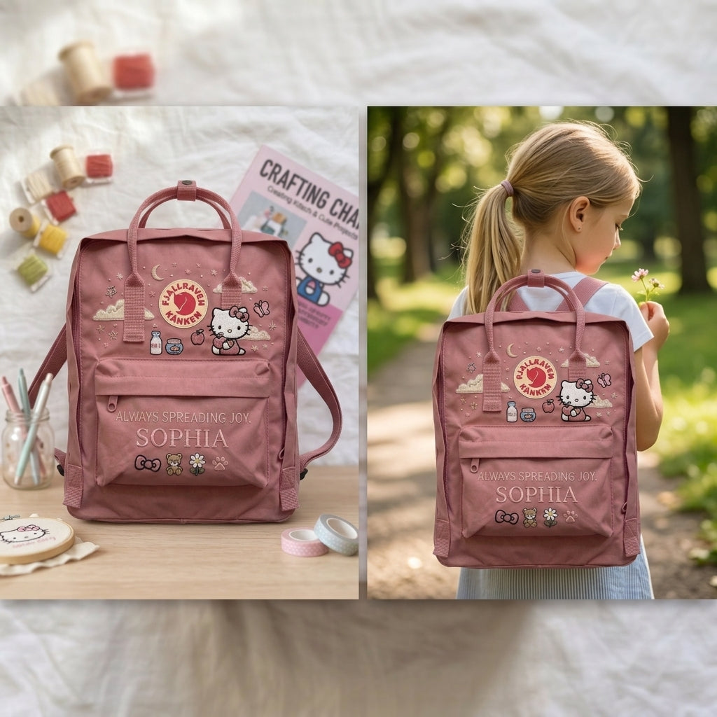 Hello Kitty Fjallraven Kanken Hand-Embroidered Backpack