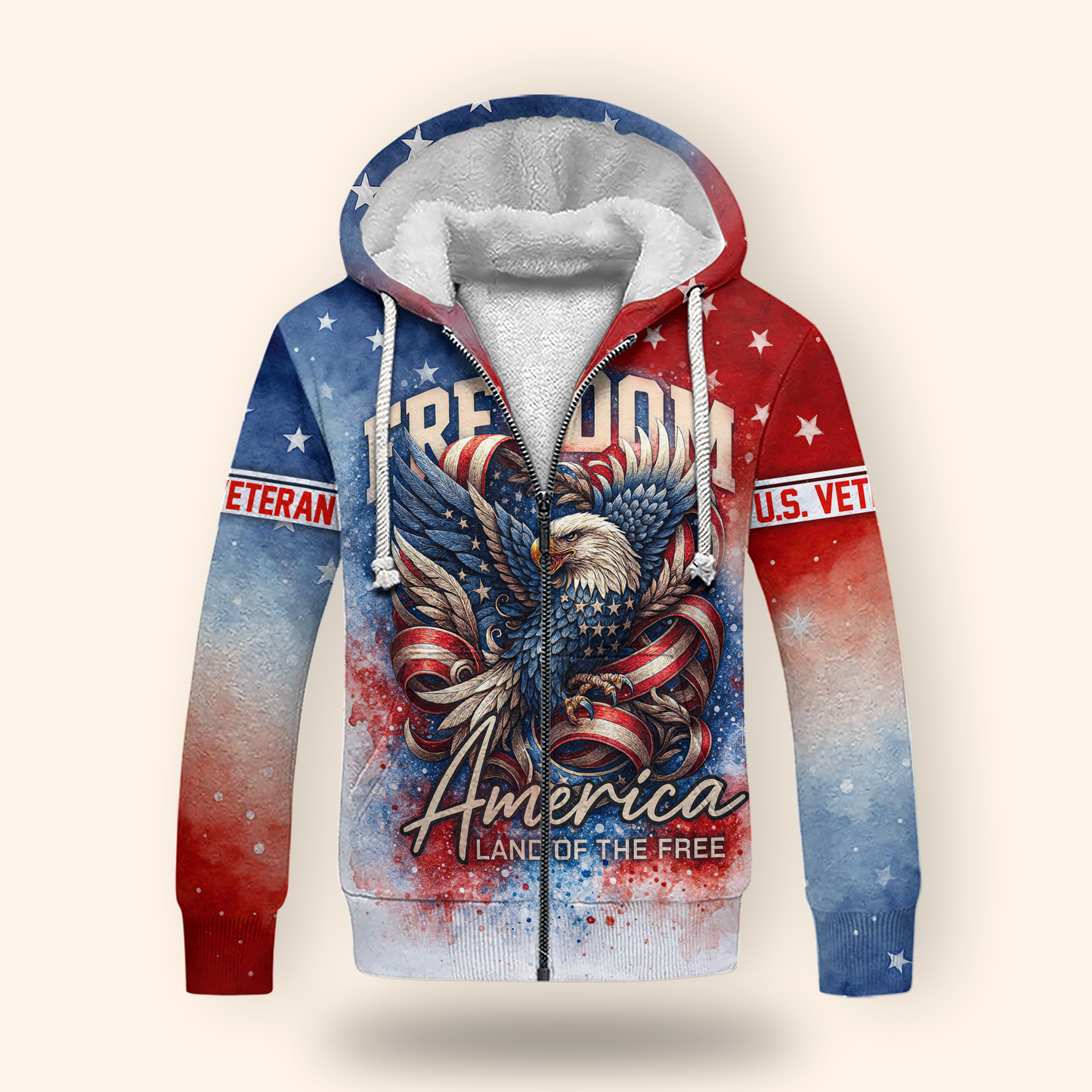 U.S. Veteran Hoodie – Freedom America Land of The Free, Patriotic Eagle Design