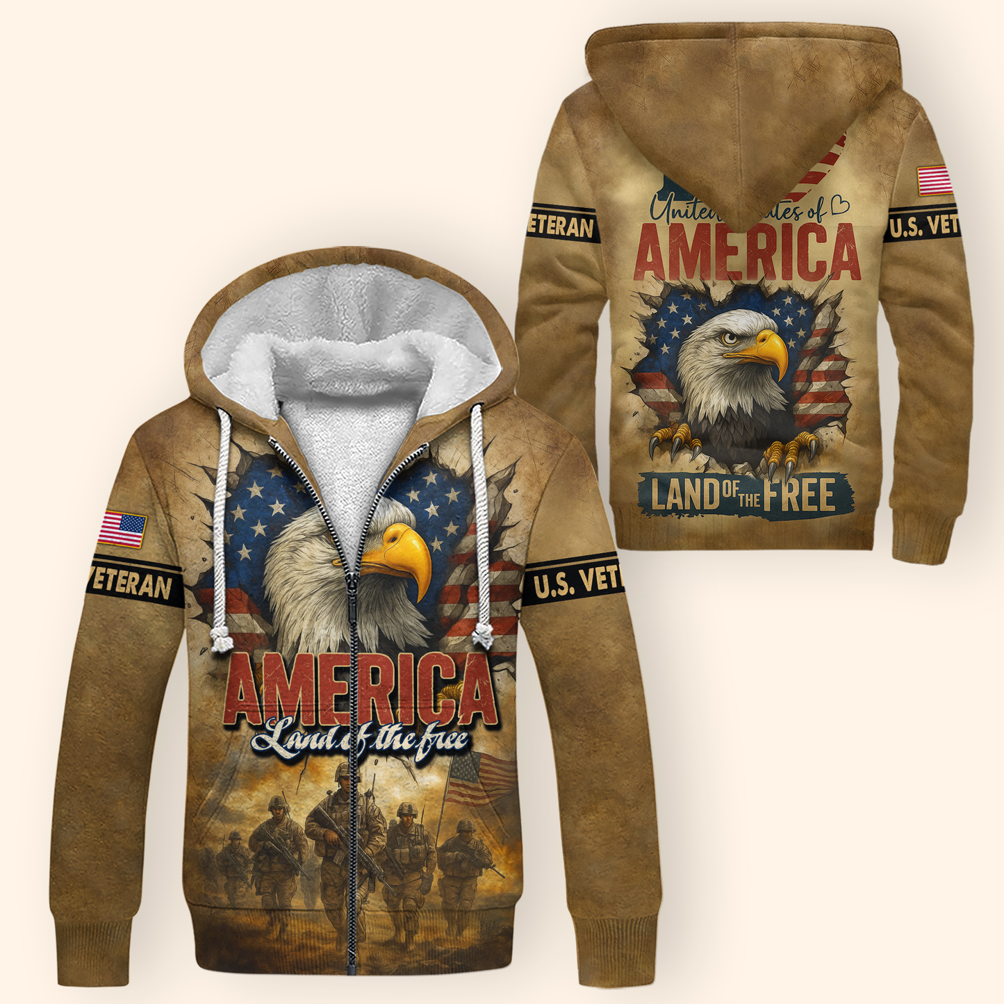 U.S. Veteran Hoodie – America Land of The Free, Patriotic Eagle and Flag Design