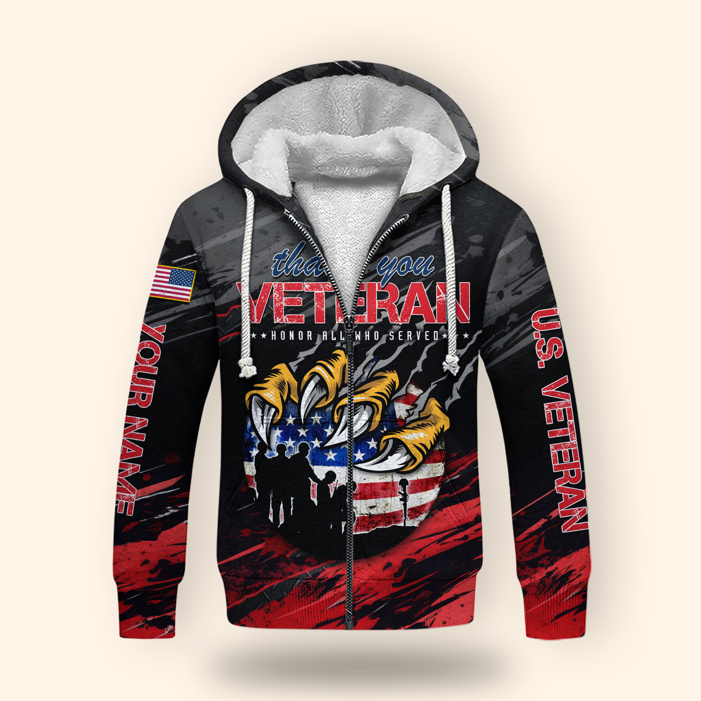 Personalized US Veteran Hoodie – Eagle Claw & Flag – Thank You Heroes Design, easychoo.com