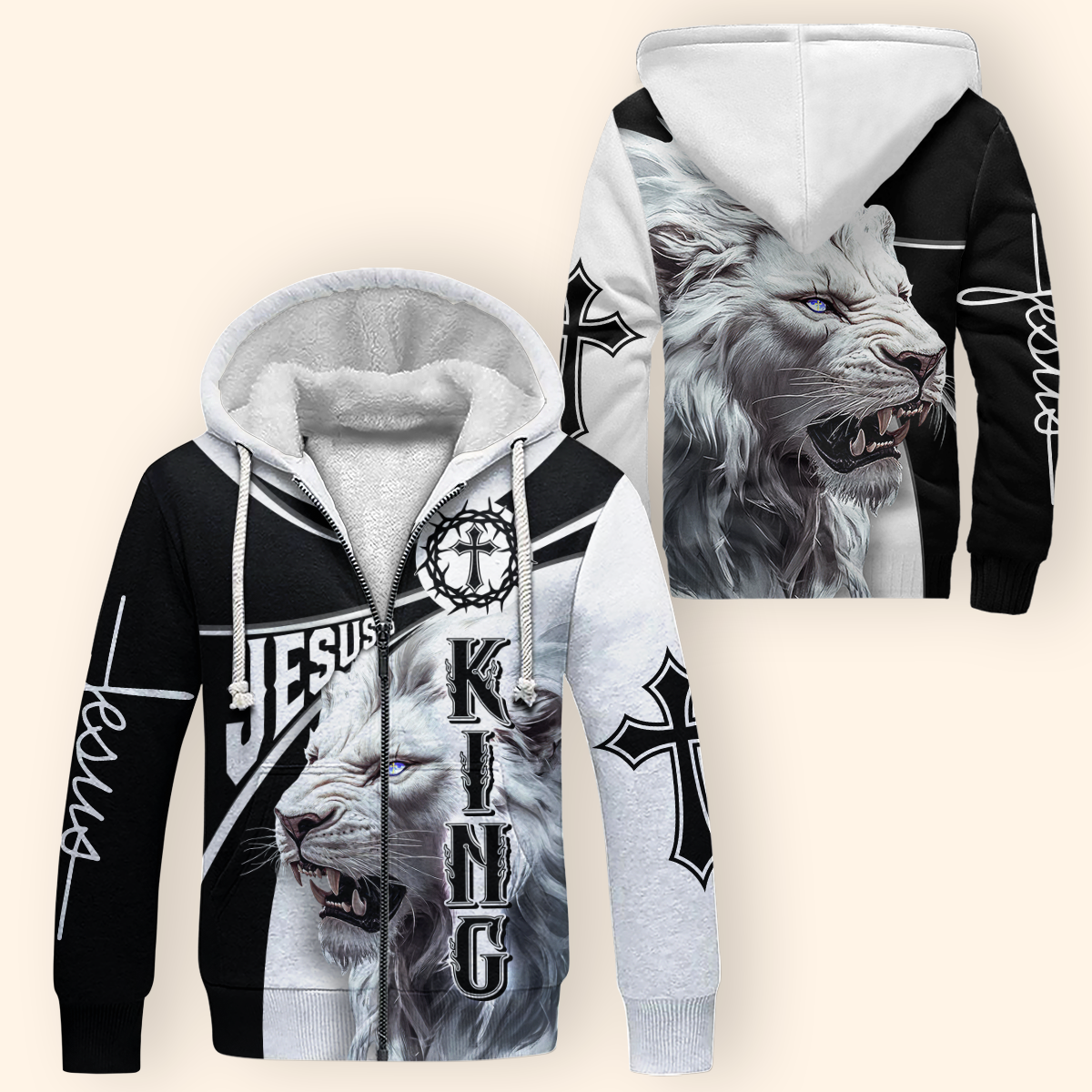 Faith Christian Hoodie – Jesus is King Lion of Judah Cross Zip Up Hoodie for Believers