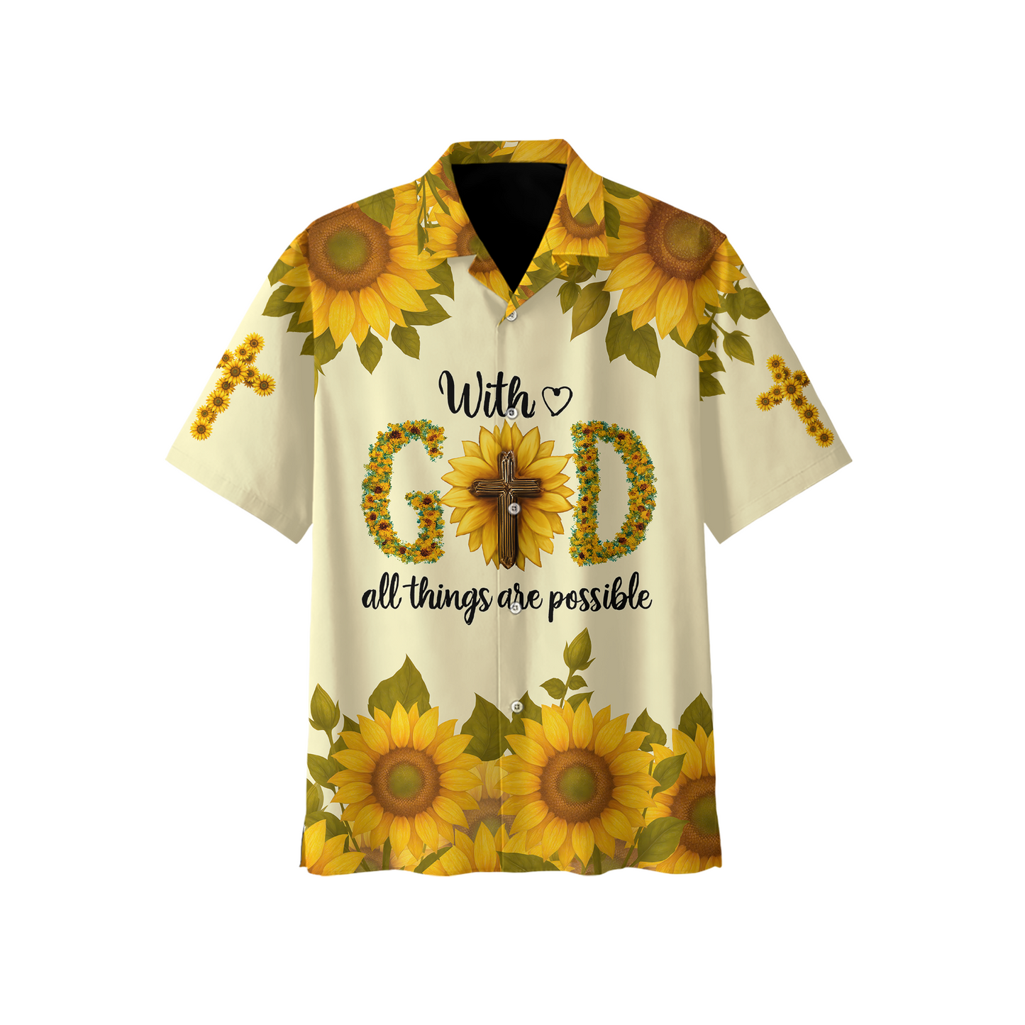 With God All Things Are Possible Sunflower Christian Hoodie – Faith Cross Zip Up Sweatshirt for Believers