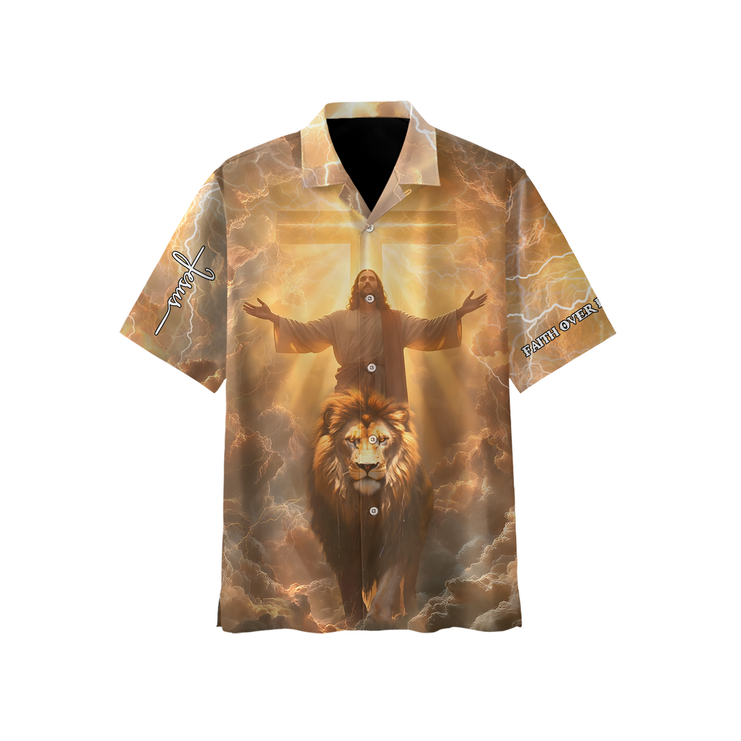 Faith Over Fear Hoodie – 3D Jesus and Lion Christian Zip Up Jacket, Powerful Religious Graphic Hoodie