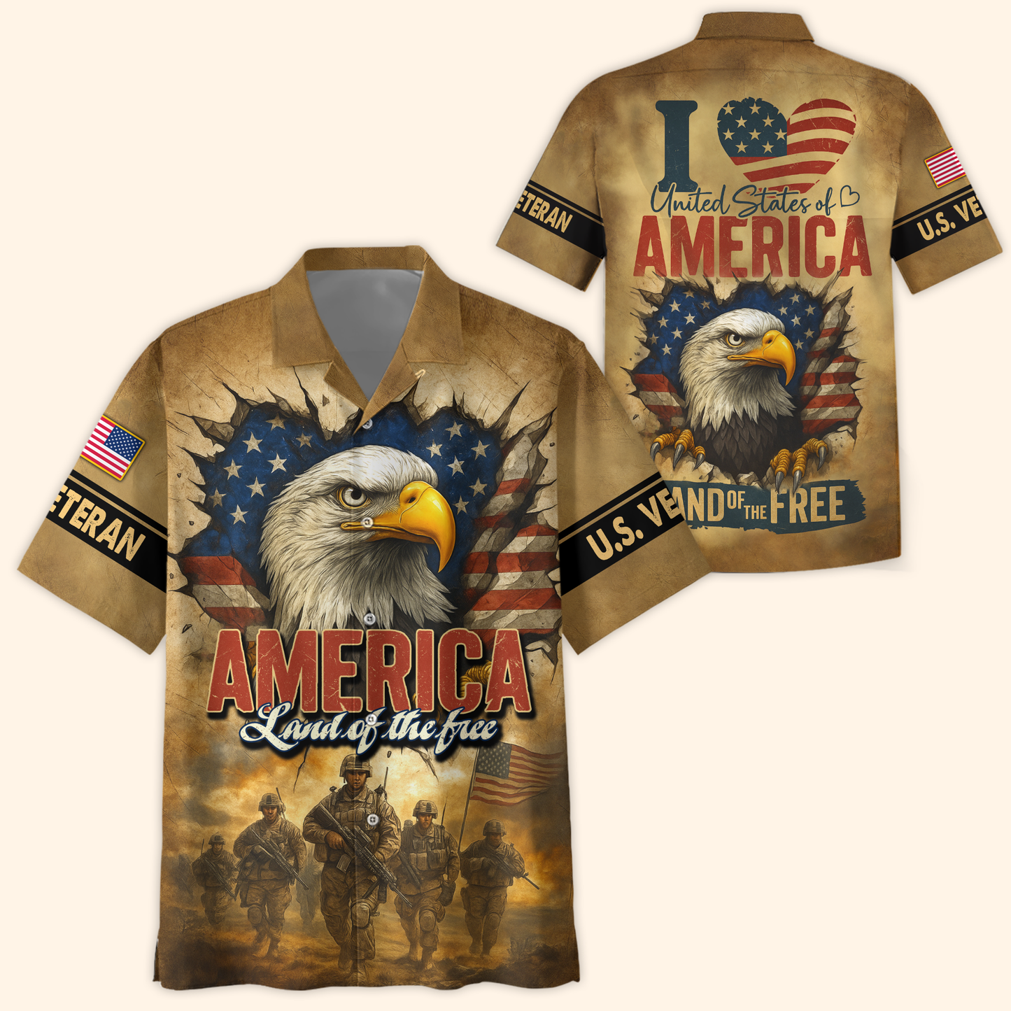 U.S. Veteran Hoodie – America Land of The Free, Patriotic Eagle and Flag Design