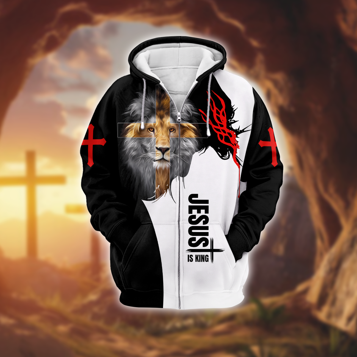 Lion of Judah Christian Hoodie – Jesus Is King Cross Faith Pullover Hoodie