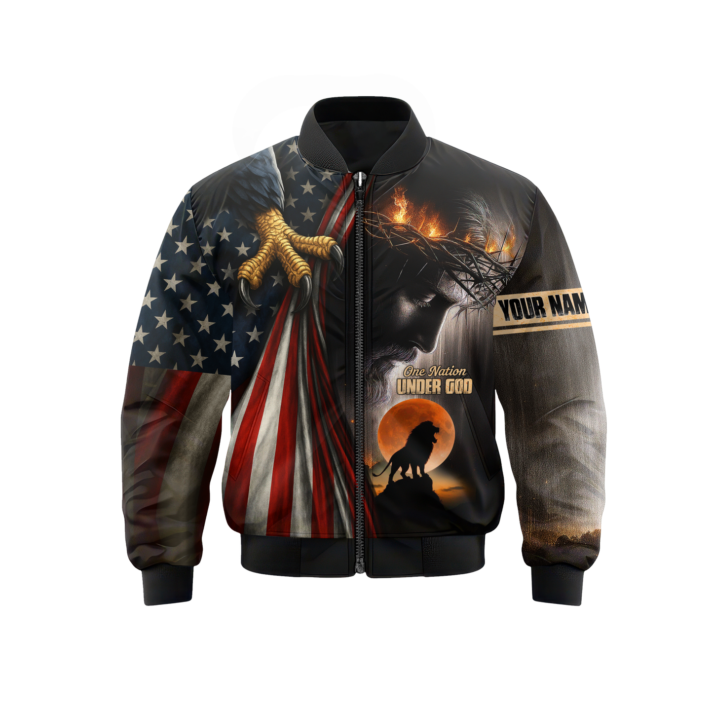 One Nation Under God Christian Hoodie – American Flag Eagle Cross Zip Up – Patriotic Faith in Jesus Christ Apparel, easychoo.com