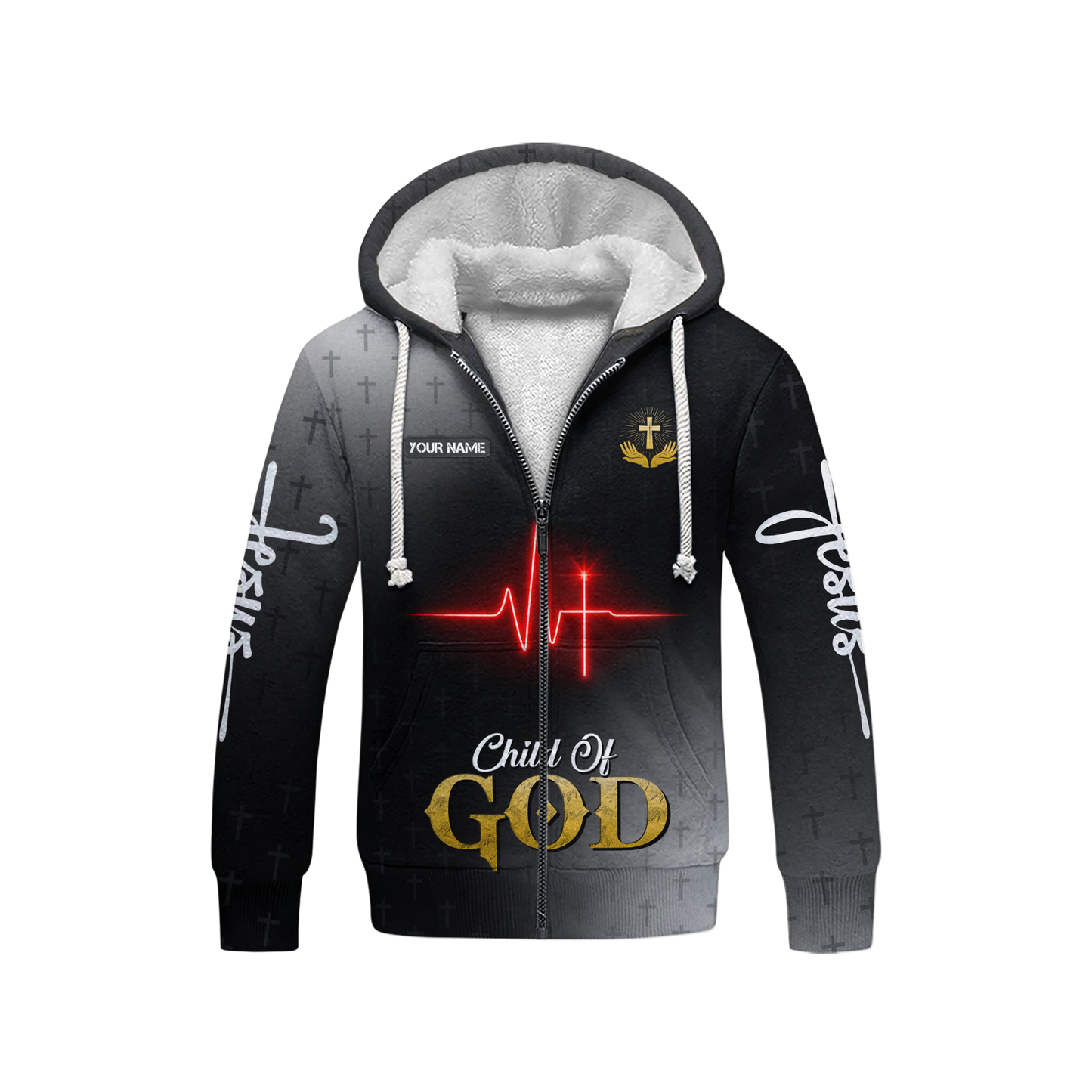Jesus Heartbeat Hoodie – Child of God Christian Zip Up Jacket with Cross Design