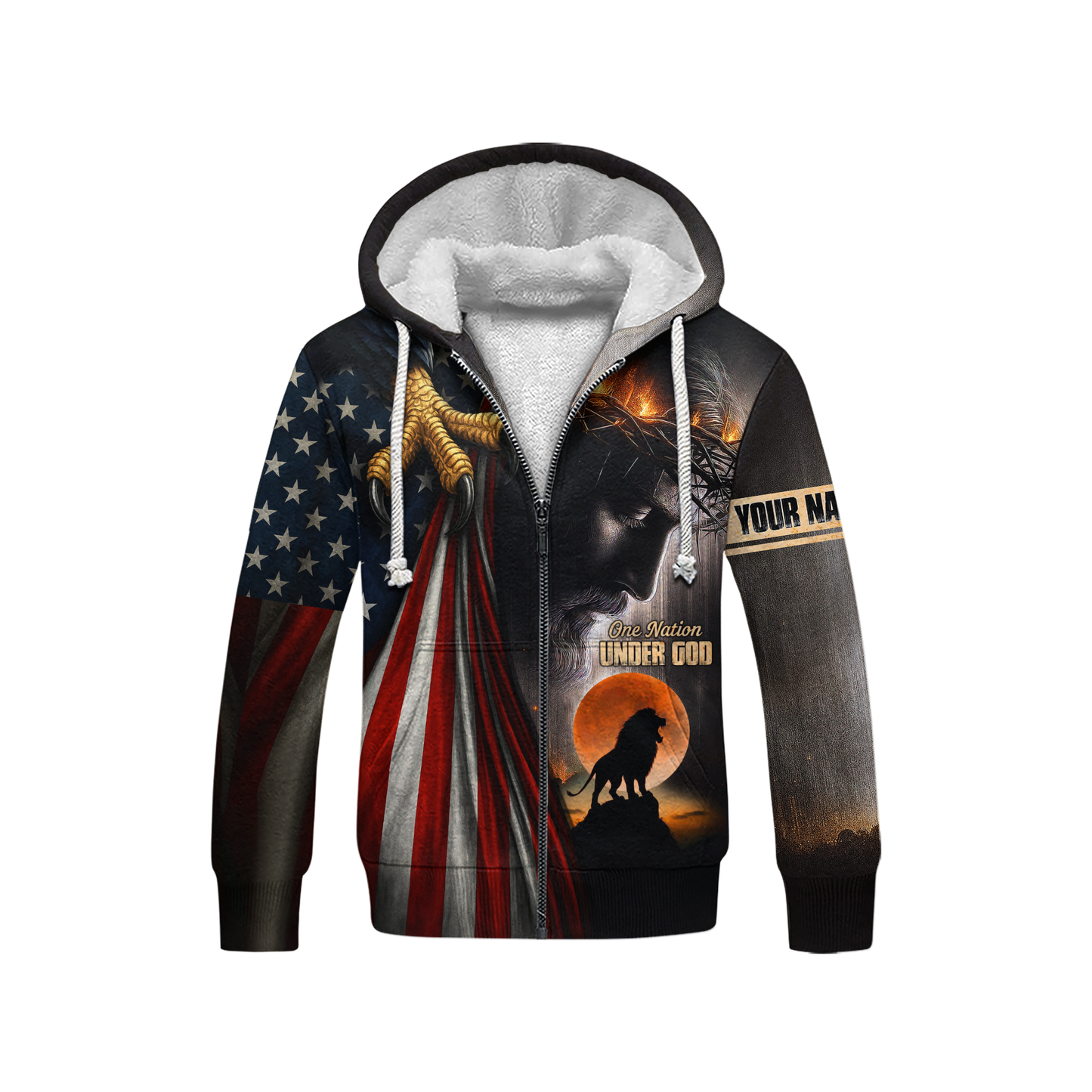 One Nation Under God Christian Hoodie – American Flag Eagle Cross Zip Up – Patriotic Faith in Jesus Christ Apparel, easychoo.com
