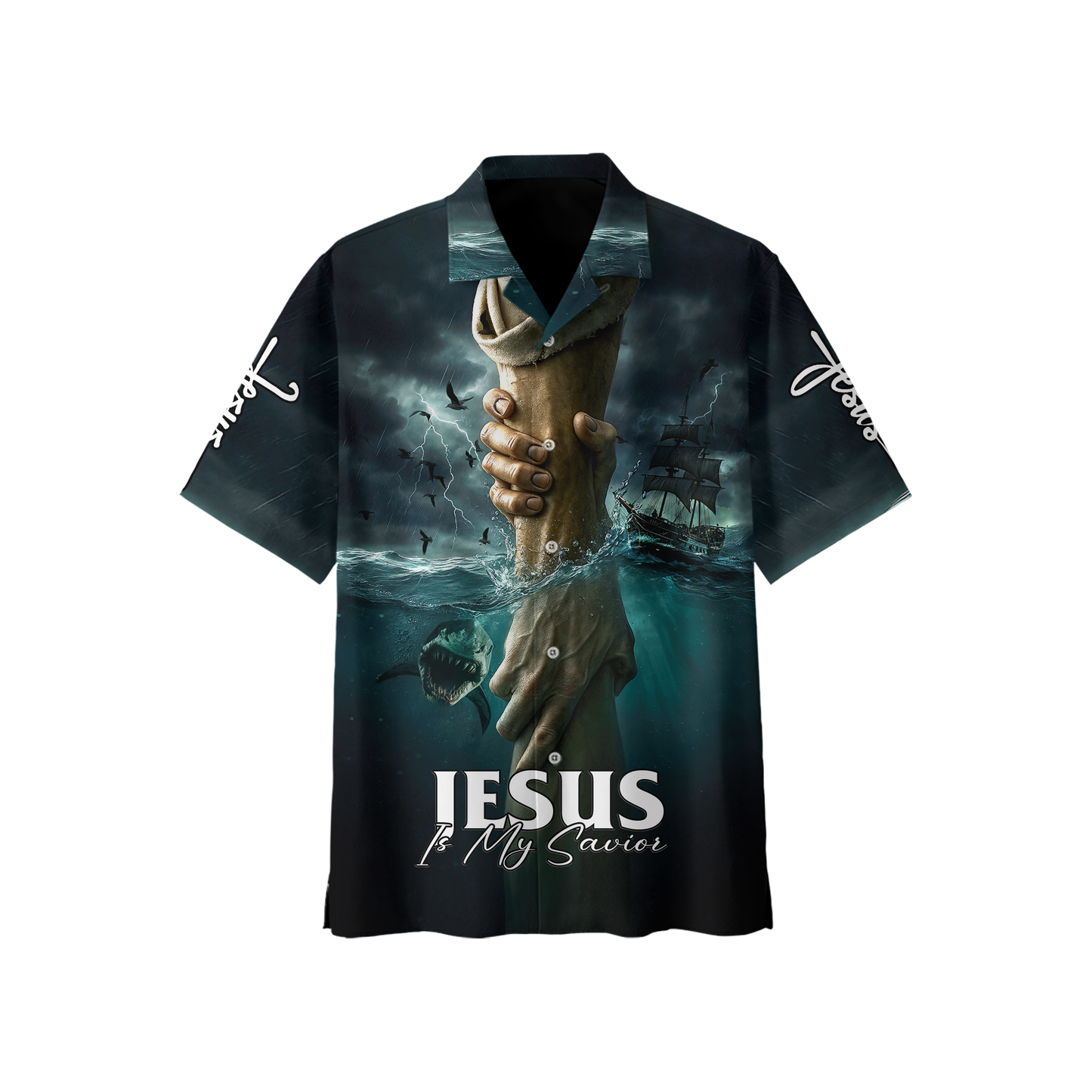 Jesus Is My Savior Hoodie – Christian Faith Zip Up Sweatshirt with Cross and Hand of God Design