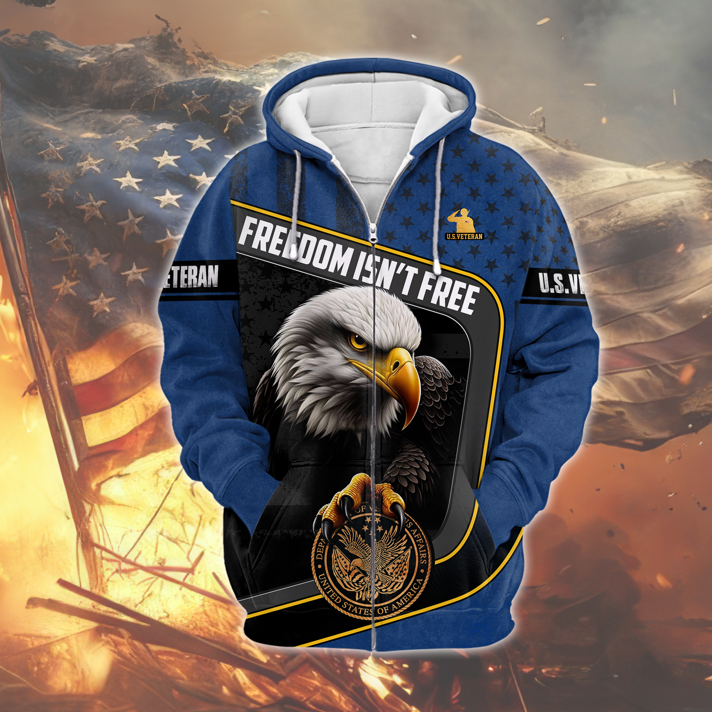 U.S. Veteran Hoodie – Freedom Isn’t Free, Bald Eagle and Military Seal Patriotic Zip Up, easychoo.com