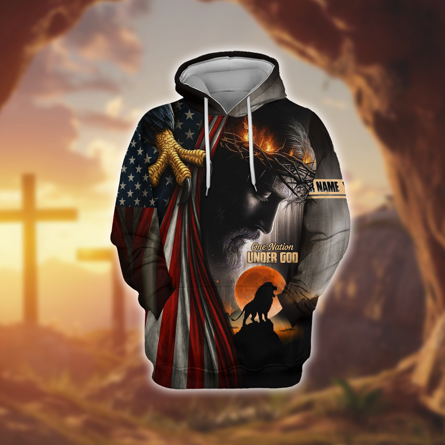One Nation Under God Christian Hoodie – American Flag Eagle Cross Zip Up – Patriotic Faith in Jesus Christ Apparel, easychoo.com